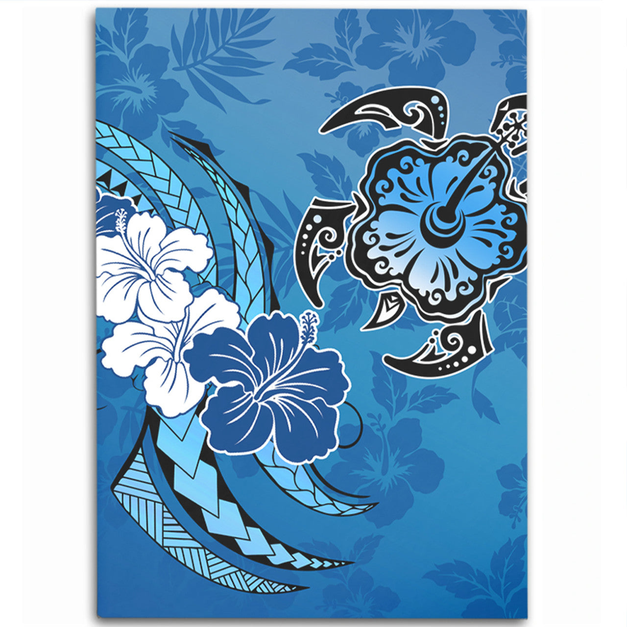 Hawaii Hibiscus Flower And Sea Turtle Polynesian Area Rug