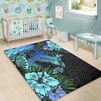 Hawaii Polynesian Turtle Tropical Blue Gardient Blue Area Rug