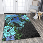 Hawaii Polynesian Turtle Tropical Blue Gardient Blue Area Rug