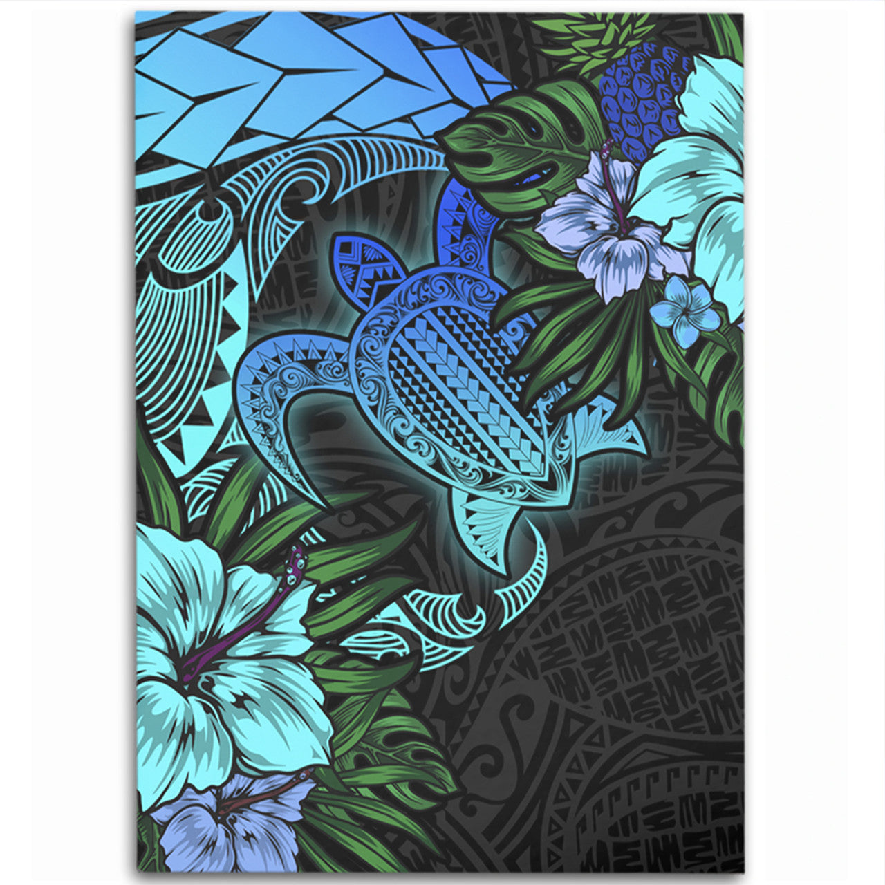 Hawaii Polynesian Turtle Tropical Blue Gardient Blue Area Rug