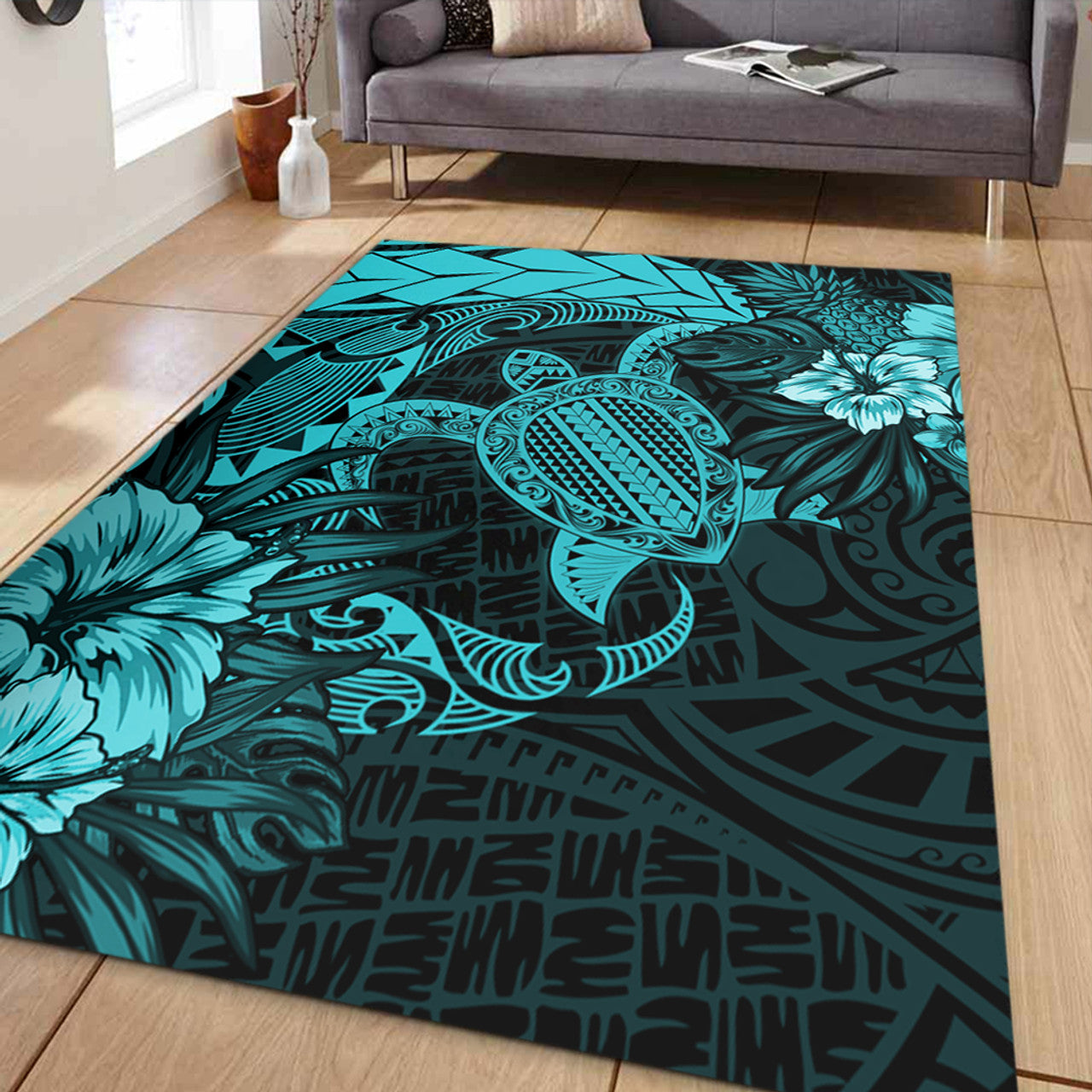 Hawaii Polynesian Turtle Tropical Turquoise Area Rug