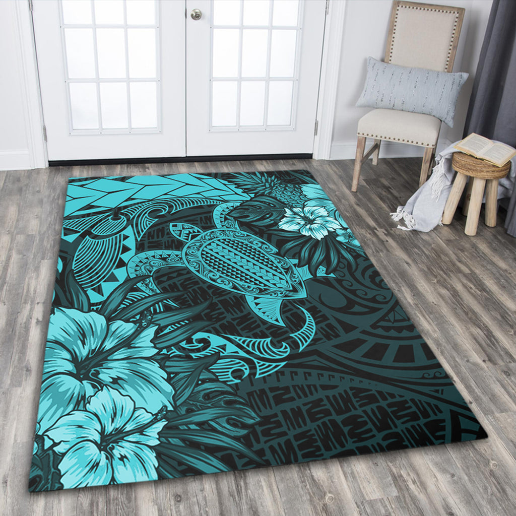 Hawaii Polynesian Turtle Tropical Turquoise Area Rug