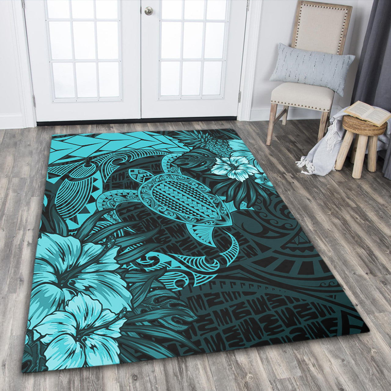 Hawaii Polynesian Turtle Tropical Turquoise Area Rug
