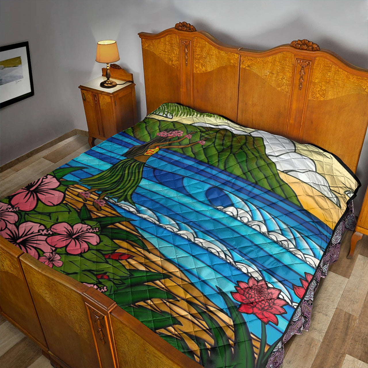 Hawaii Hula Girl Dance Picture Premium Quilt