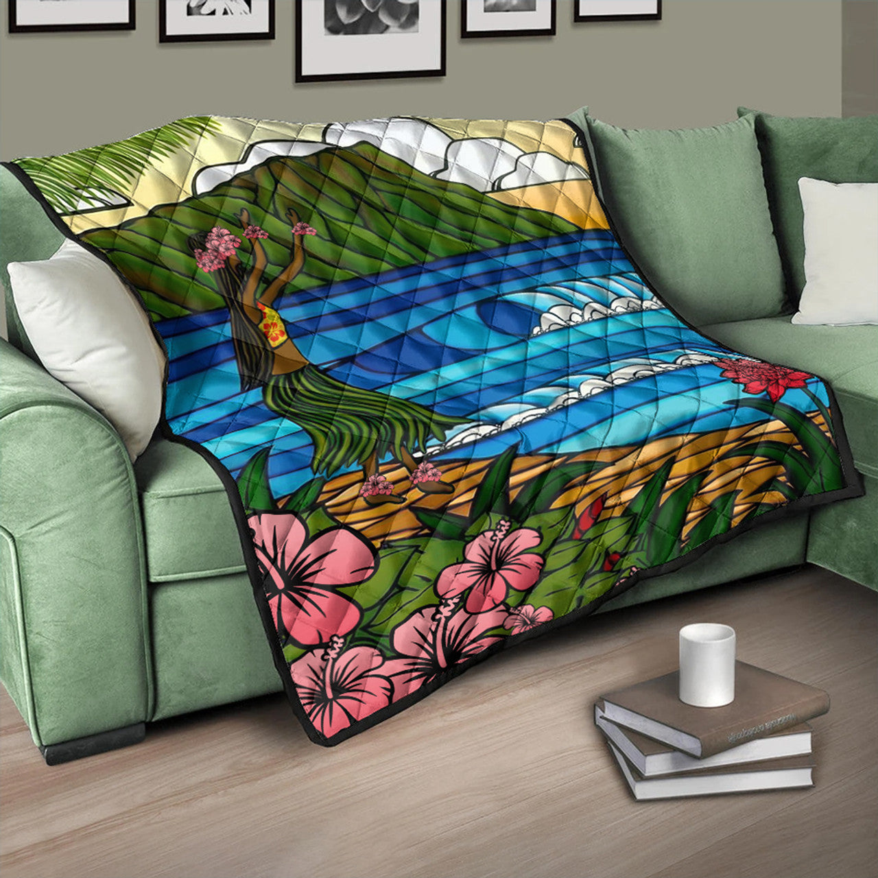 Hawaii Hula Girl Dance Picture Premium Quilt