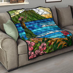 Hawaii Hula Girl Dance Picture Premium Quilt