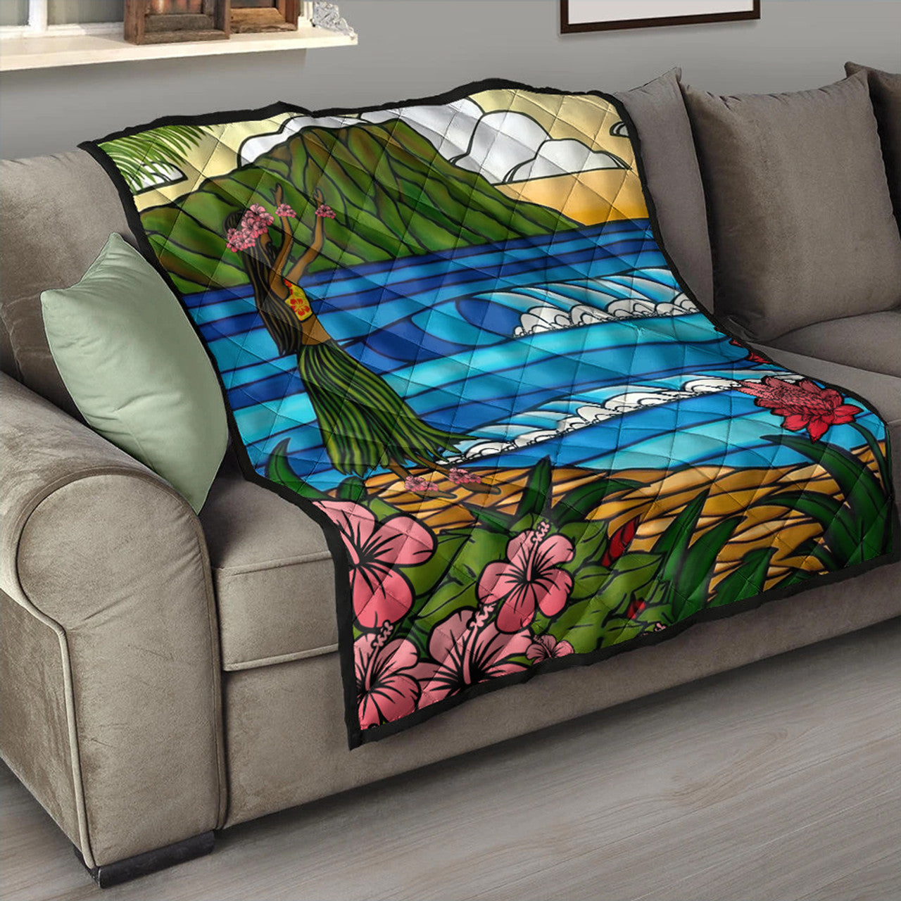 Hawaii Hula Girl Dance Picture Premium Quilt