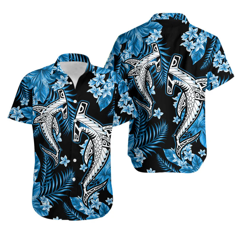 Hawaii Hammer Shark With Blue Hibicus Pattern Hawaiian Shirt For Men/Women