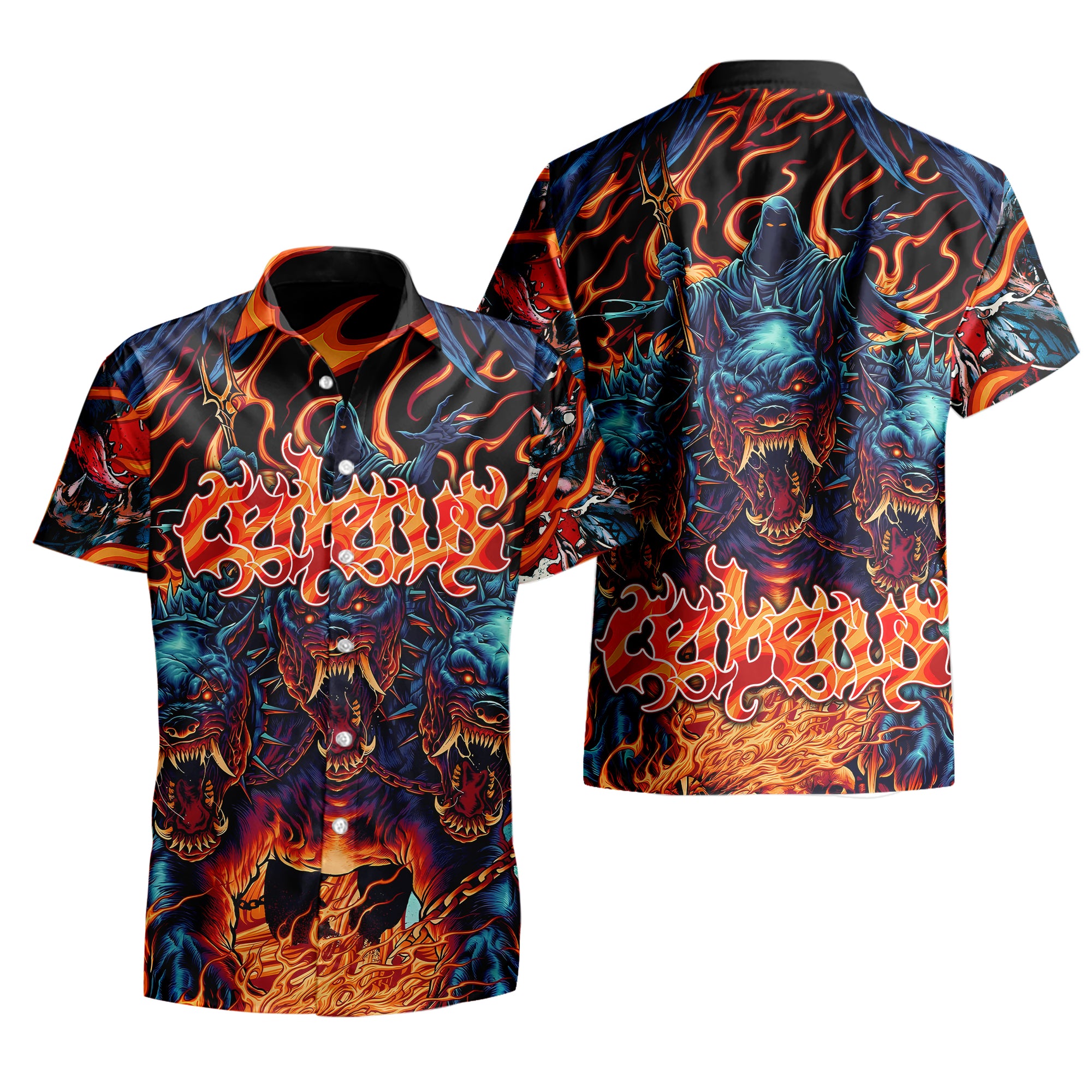 Cerberus Flame Design Halloween Vibes Hawaiian Shirt - TH02