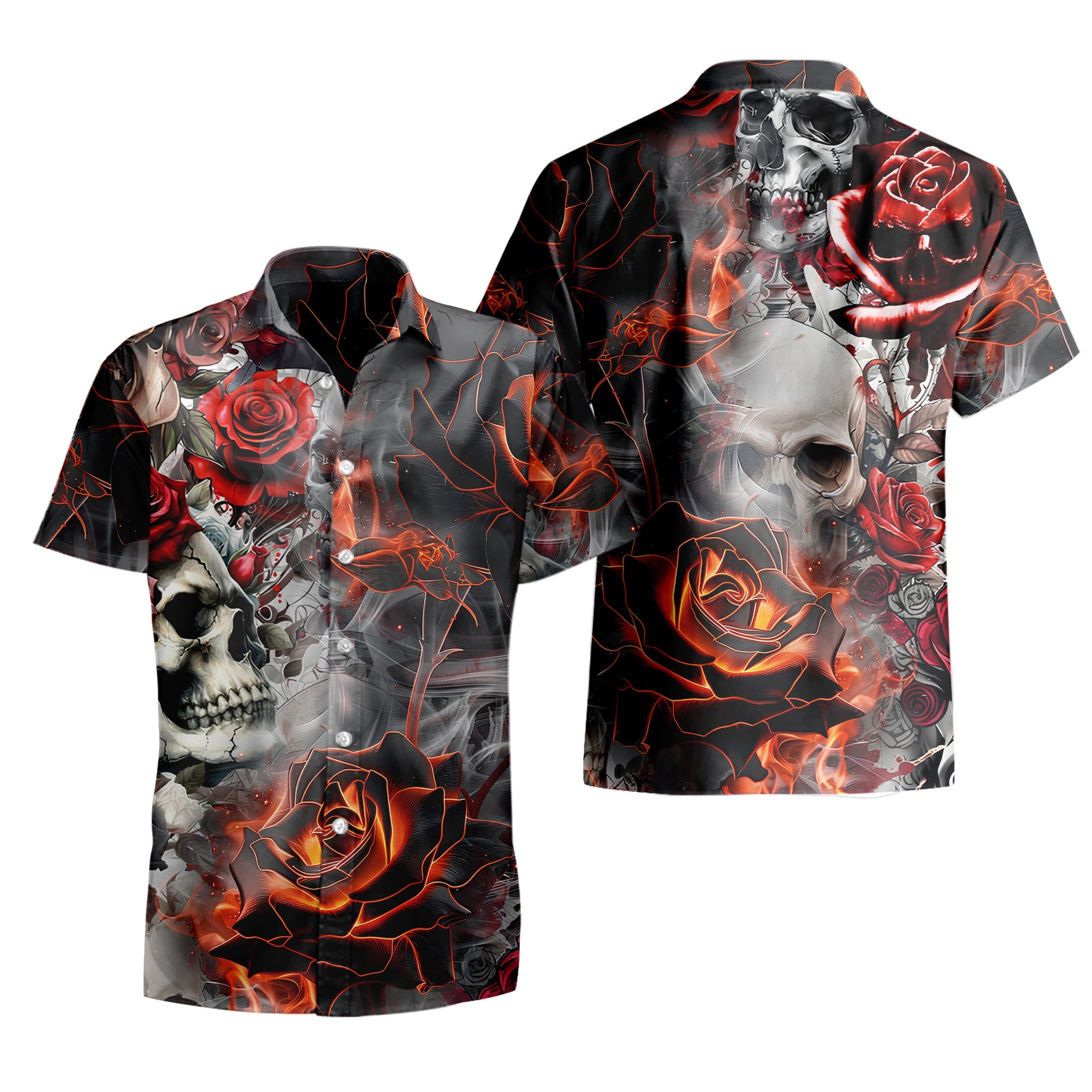 Rose Flames Of Hell Design Halloween Vibes Hawaiian Shirt - TH02