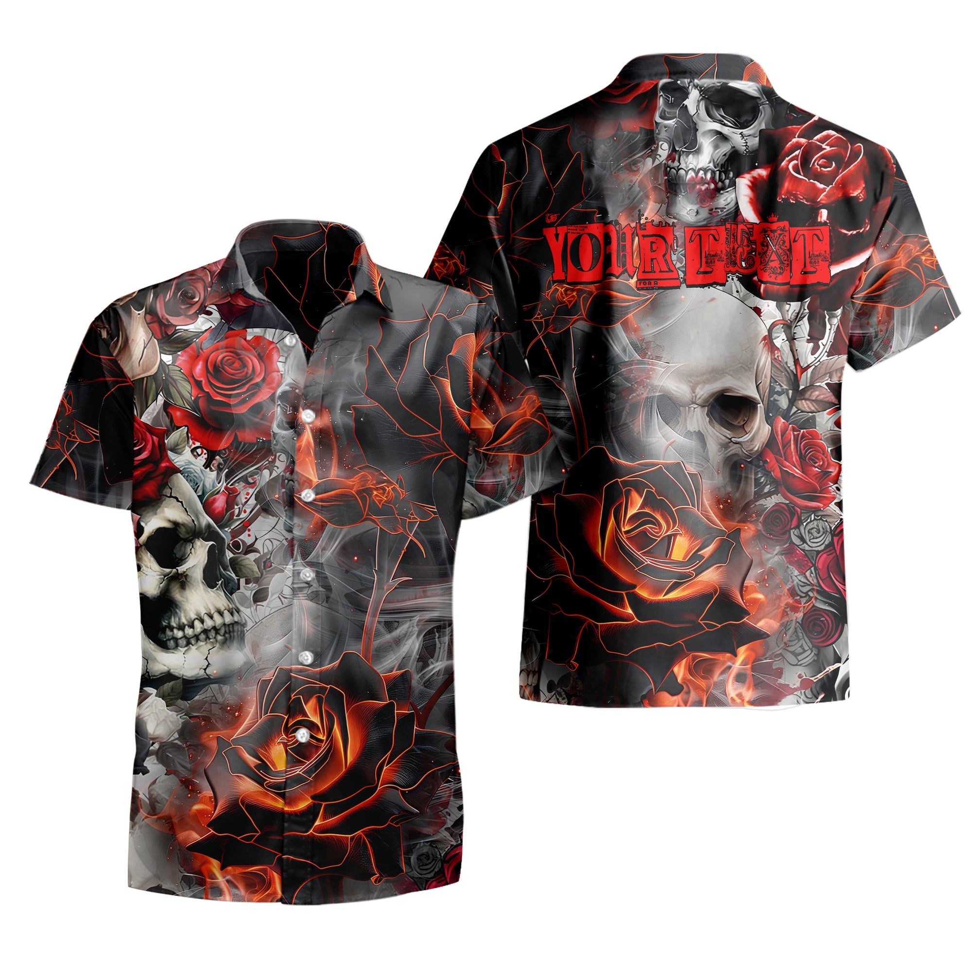 Personalised Rose Flames Of Hell Design Halloween Vibes Hawaiian Shirt - TH02