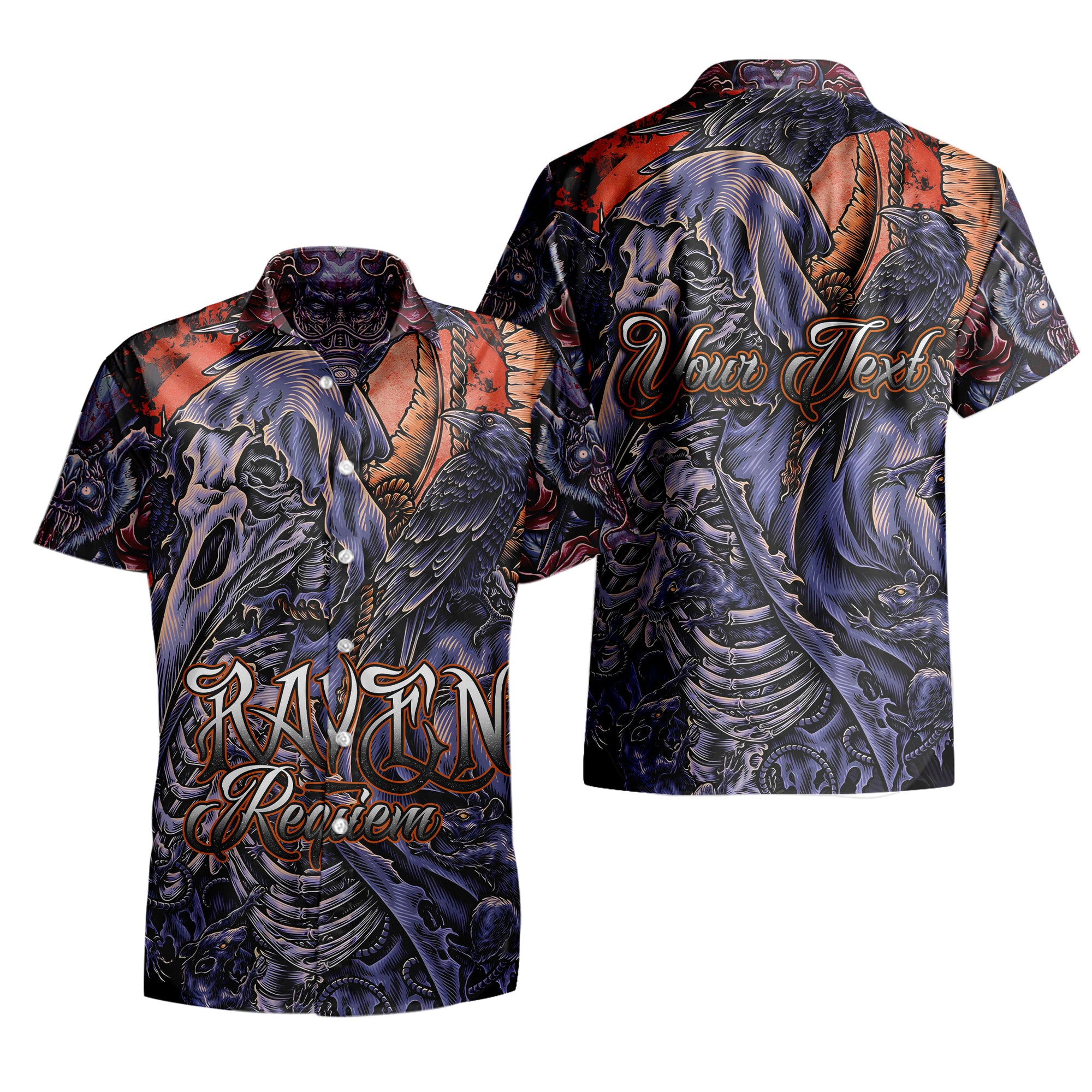 Personalised Raven Requiem Design Halloween Vibes Hawaiian Shirt  - TH02