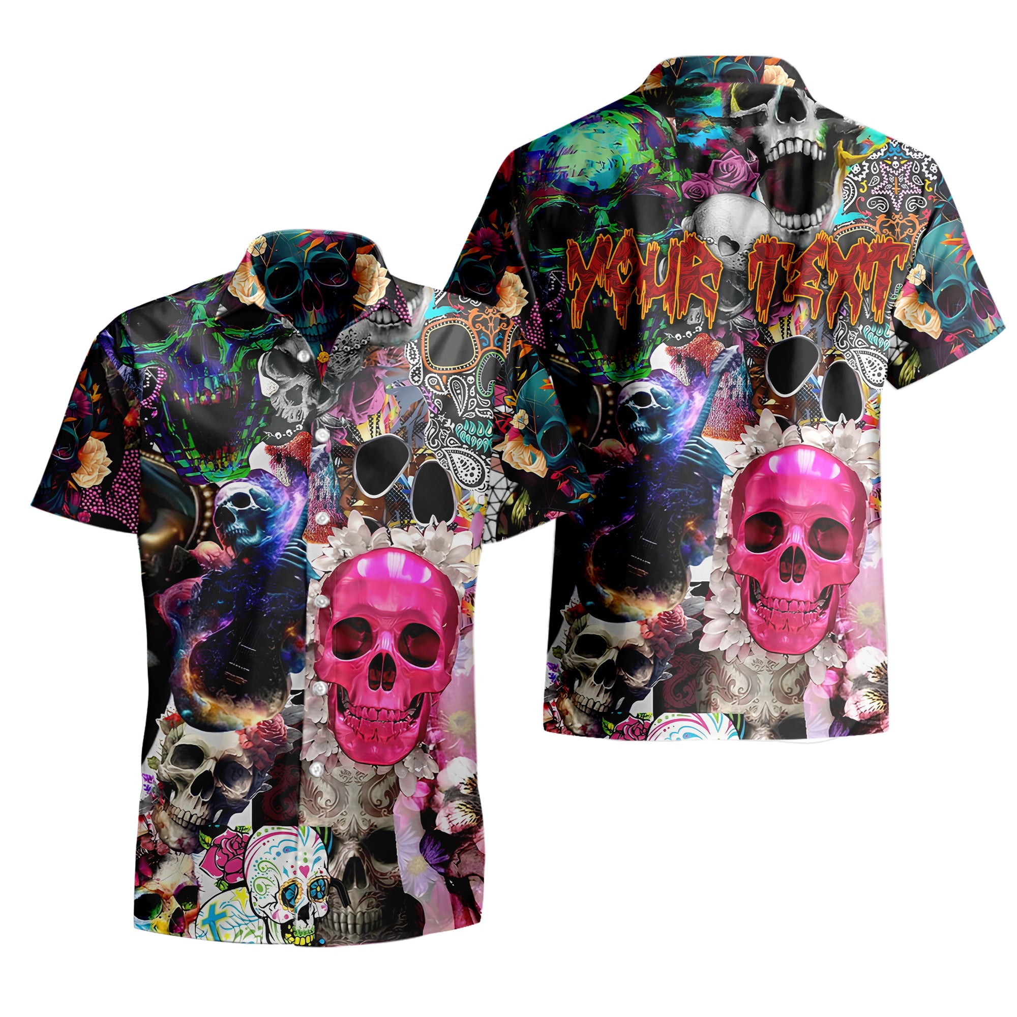 Personalised Skull Art Design Halloween Vibes Hawaiian Shirt - TH02