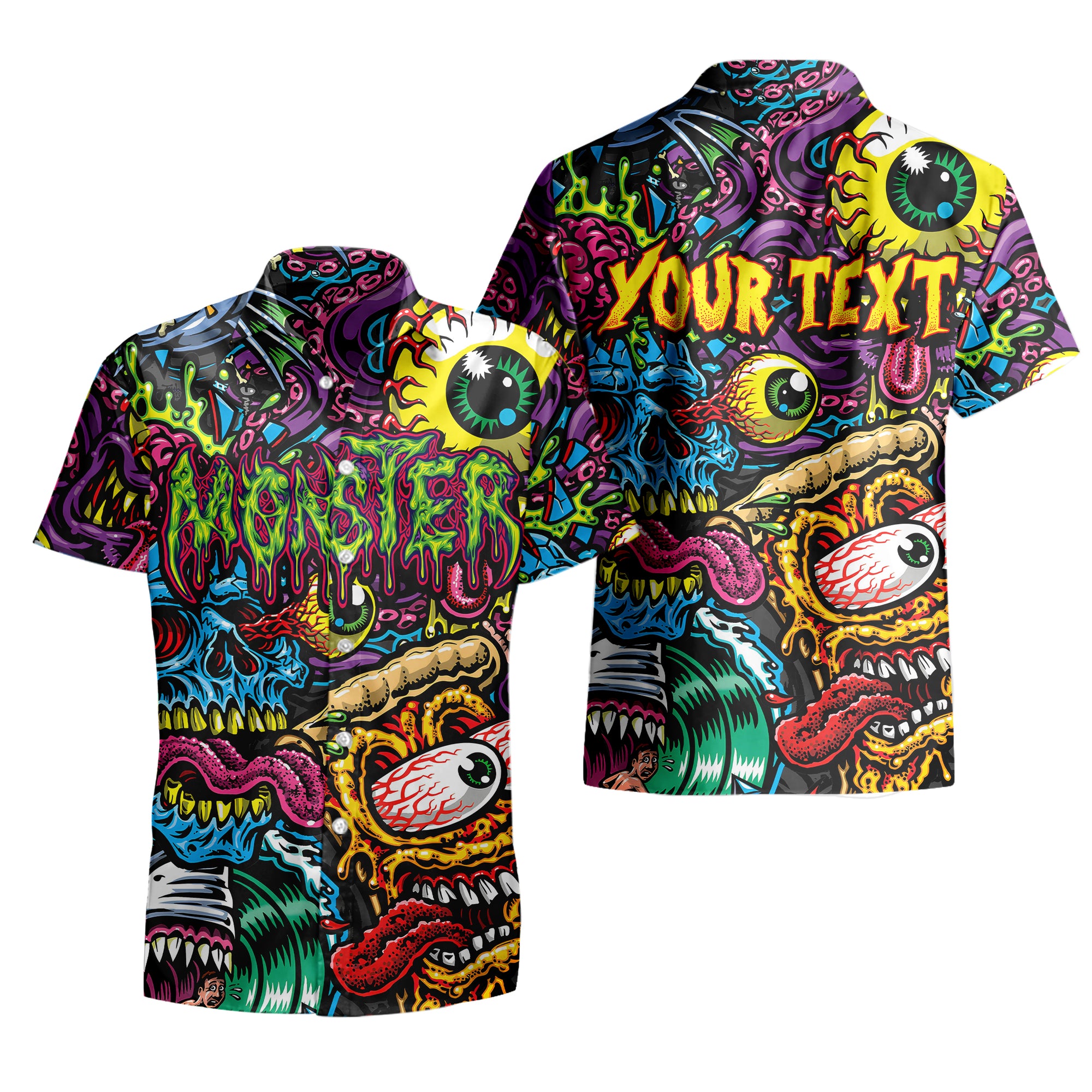 Personalised Monster Mashup Design Halloween Vibes Hawaiian Shirt - TH02