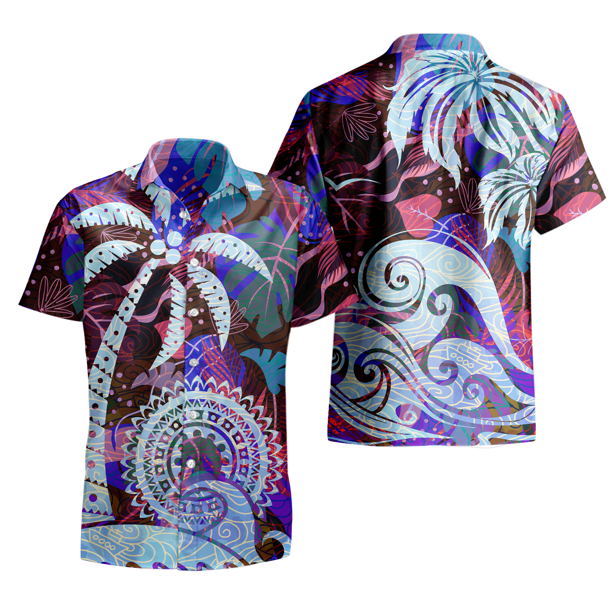 Tropical Waves and Palm Trees Hawaiian Shirt  For Men/Women - TH02