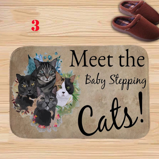 Meet The Baby Stepping Cats Door Mat