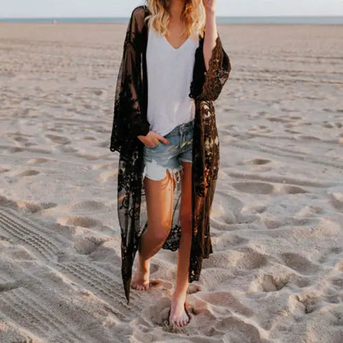 Luna Lace Kimono – Floral Beach Cover Up Dress