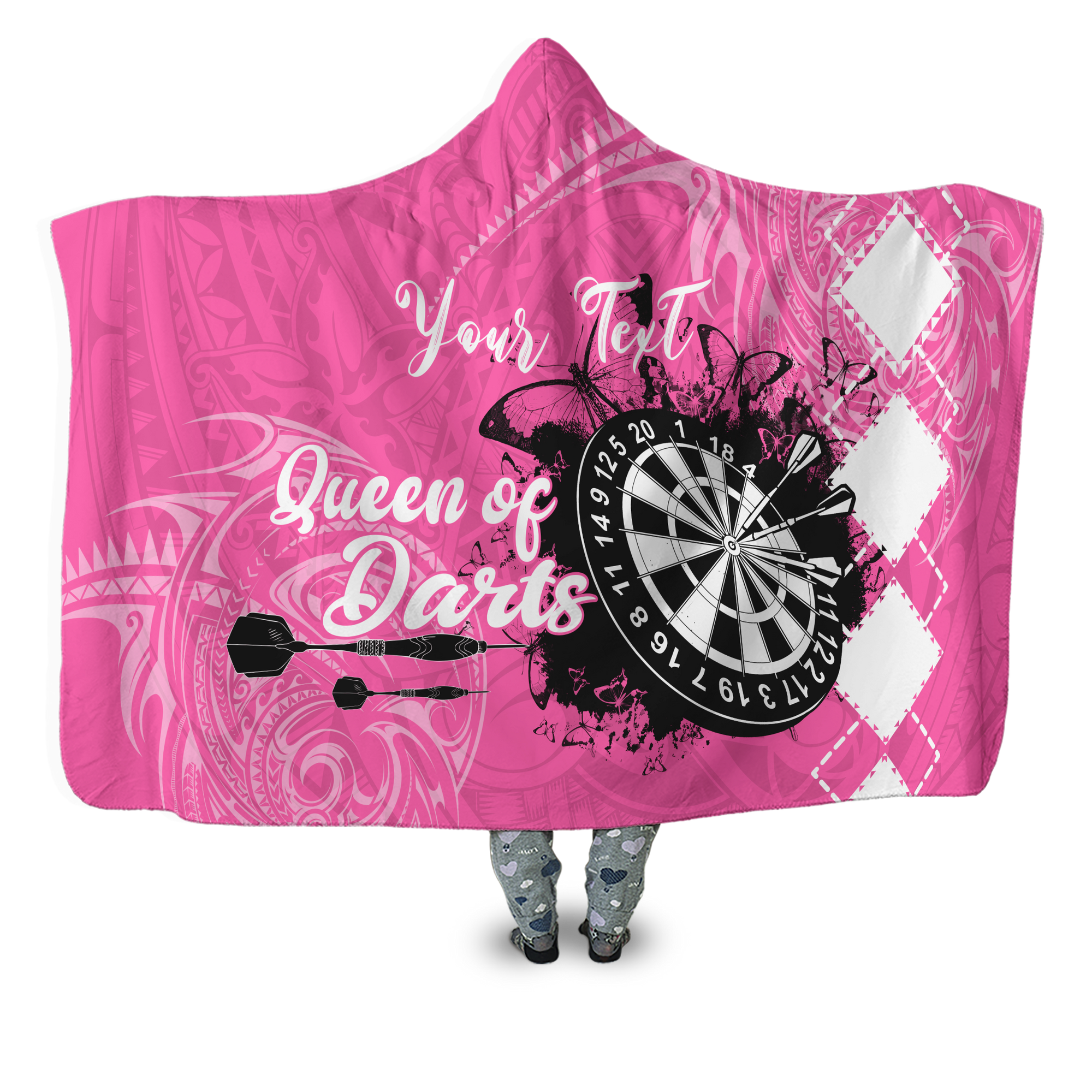 Personalized - Polynesian Queen Of Darts Hoodie Blanket With Pink Color For Men/Women - TH02