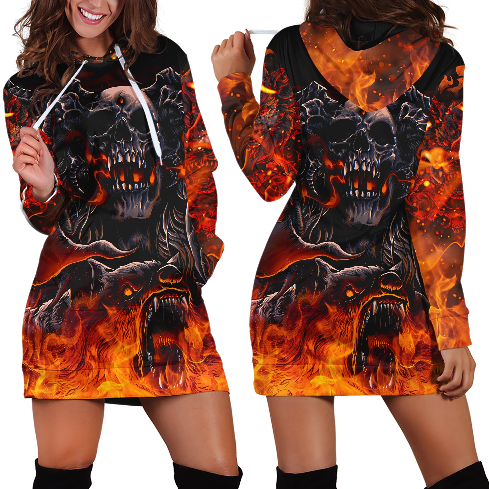 Inferno Reaper Design Halloween Vibes Hoodie Dress - TH02