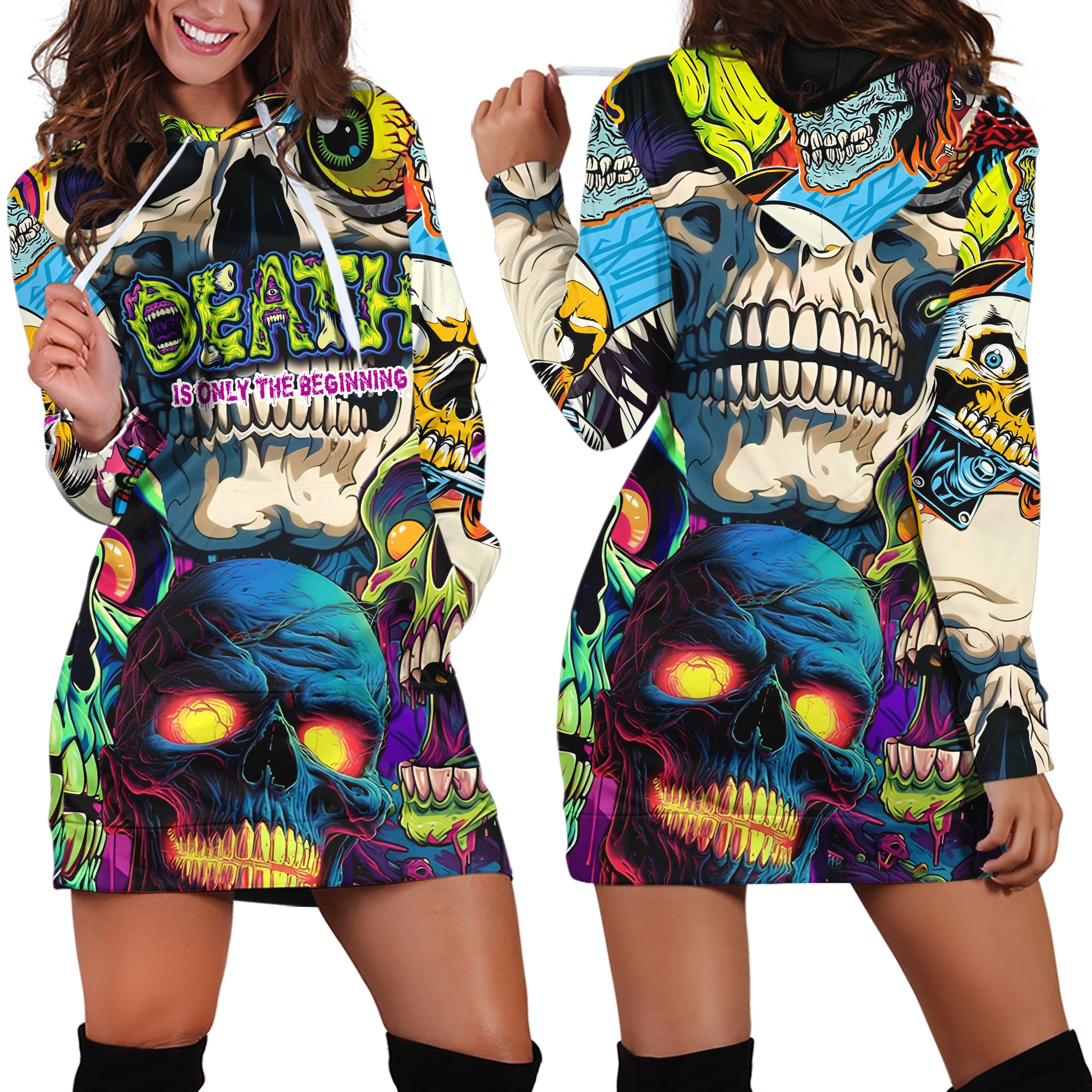 Death Is Only The Beginning Design Halloween Vibes Hoodie Dress - TH02