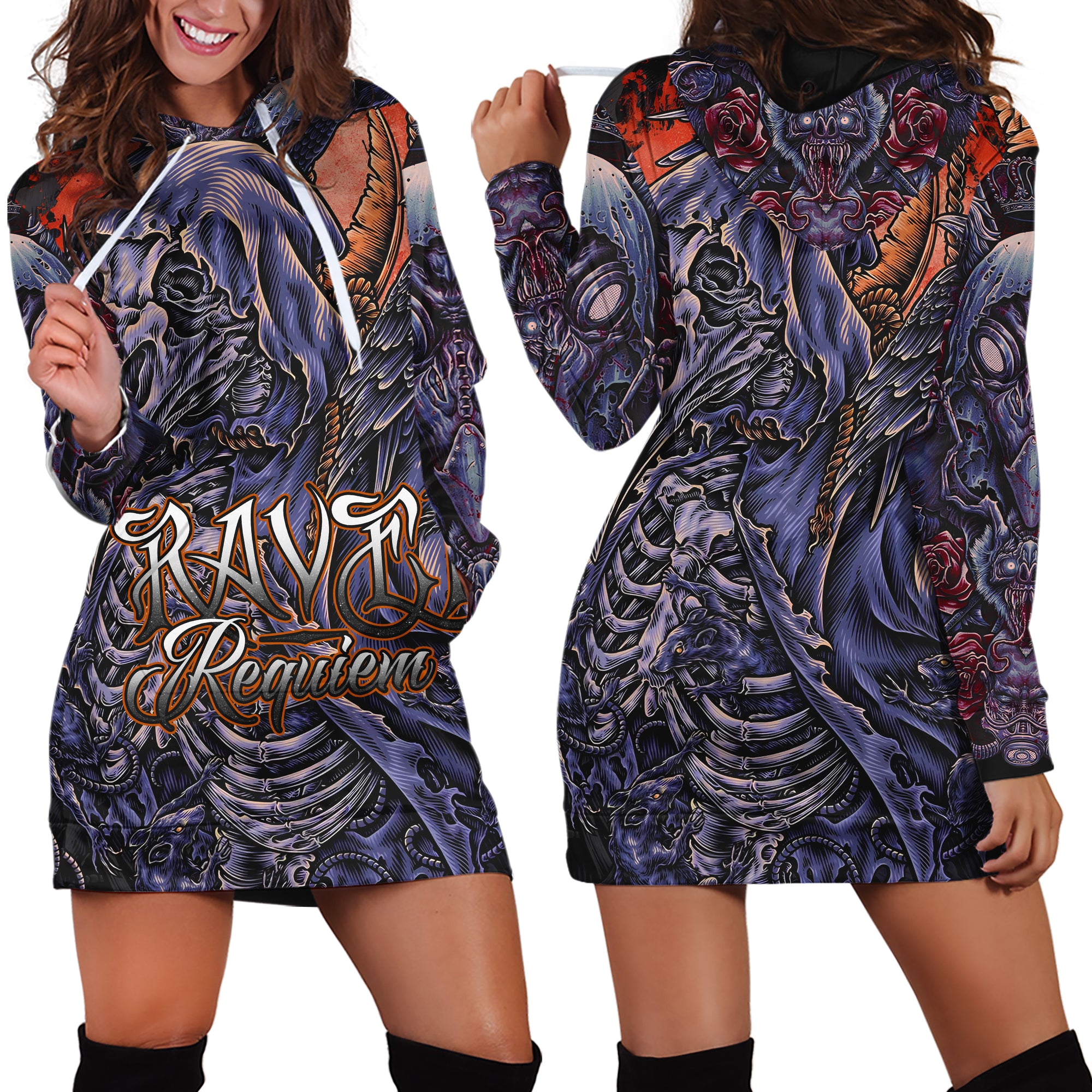 Raven Requiem Design Halloween Vibes Hoodie Dress - TH02