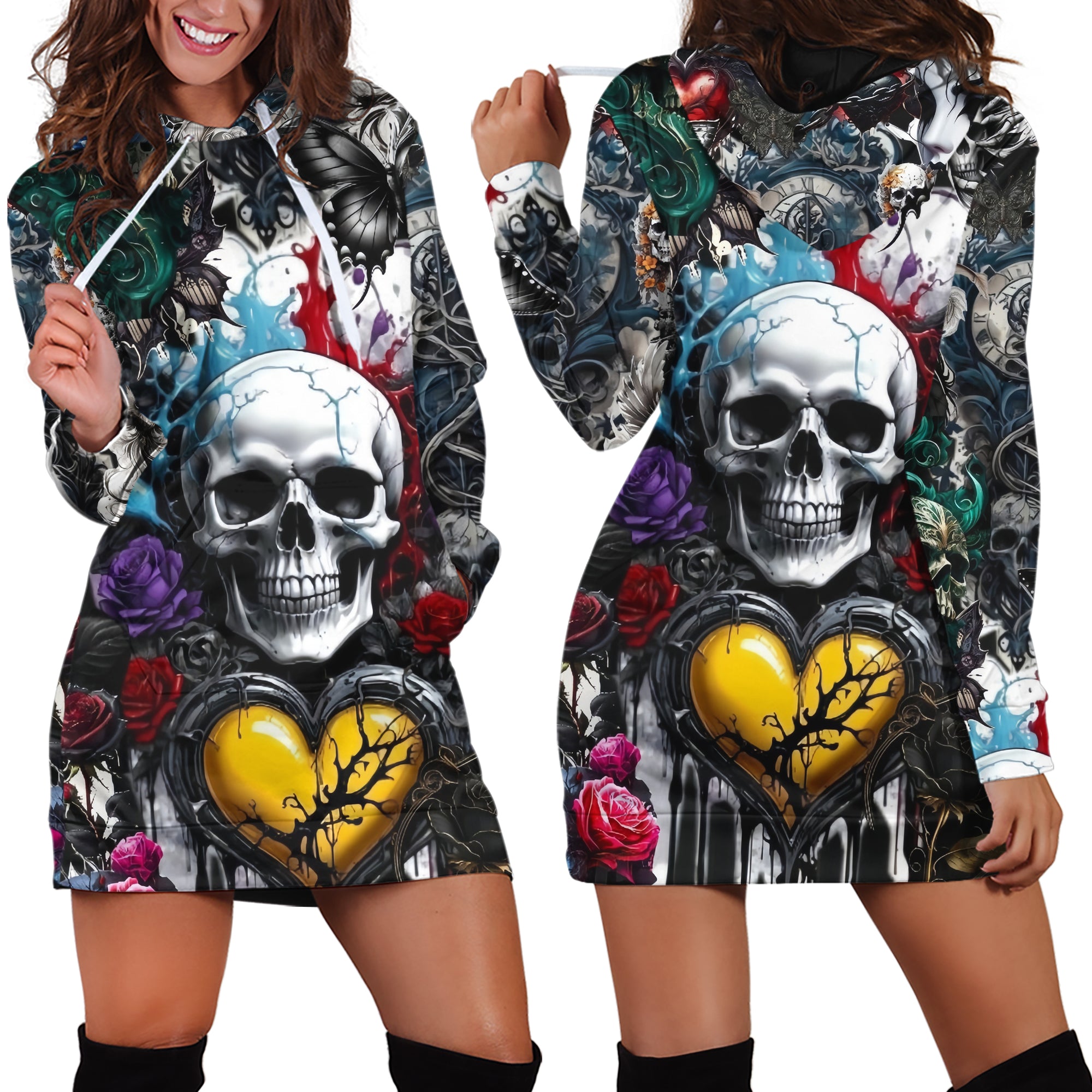 Painted Pain Design Halloween Vibes Hoodie Dress - TH02