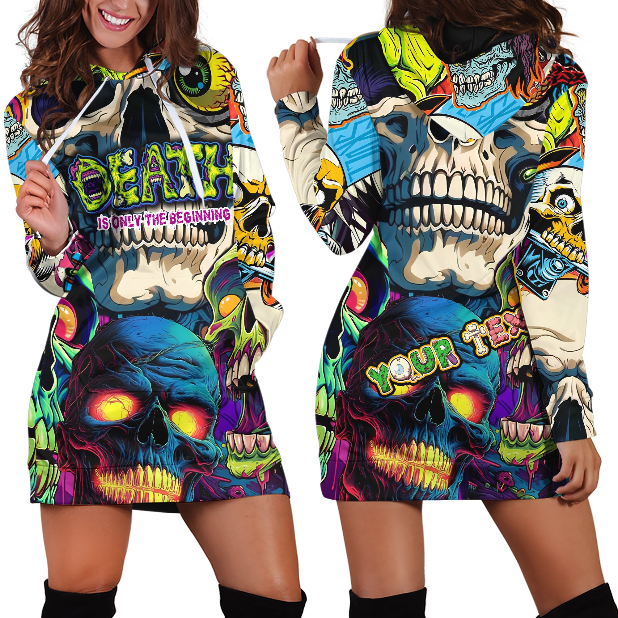 Personalised Death Is Only The Beginning Design Halloween Vibes Hoodie Dress - TH02