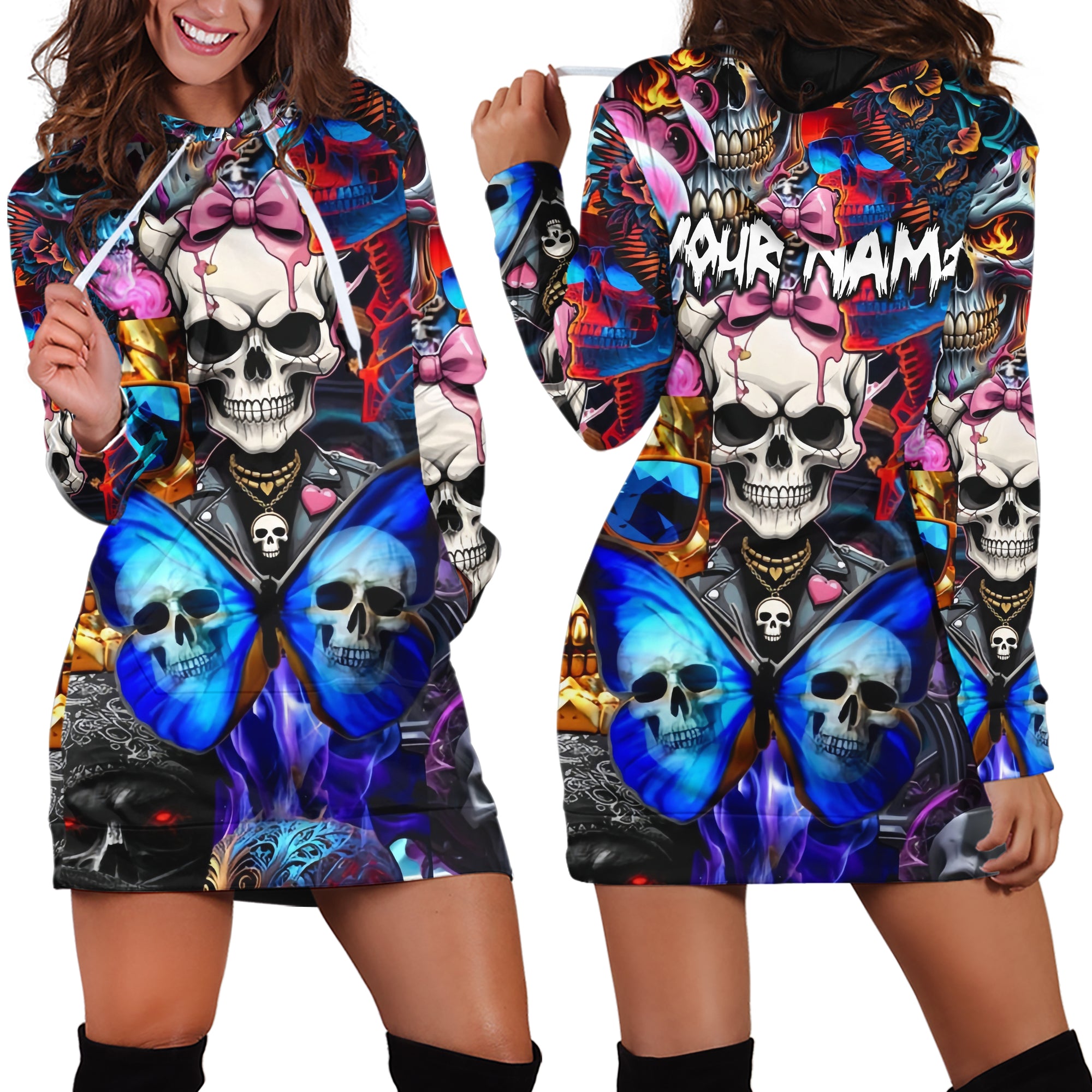 Personalised Lethal Beauty Design Halloween Vibes Hoodie Dress - TH02