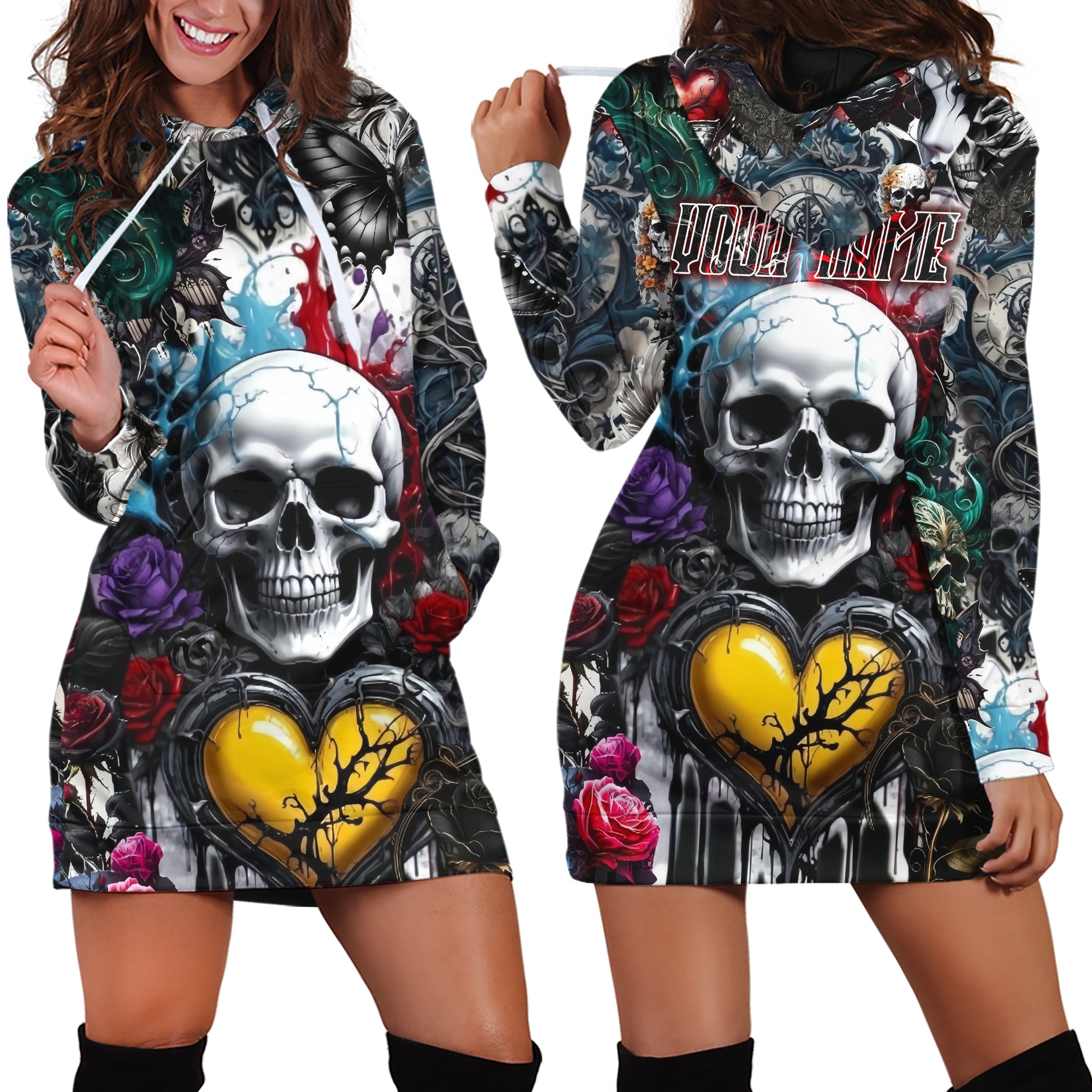 Personalised Painted Pain Design Halloween Vibes Hoodie Dress - TH02
