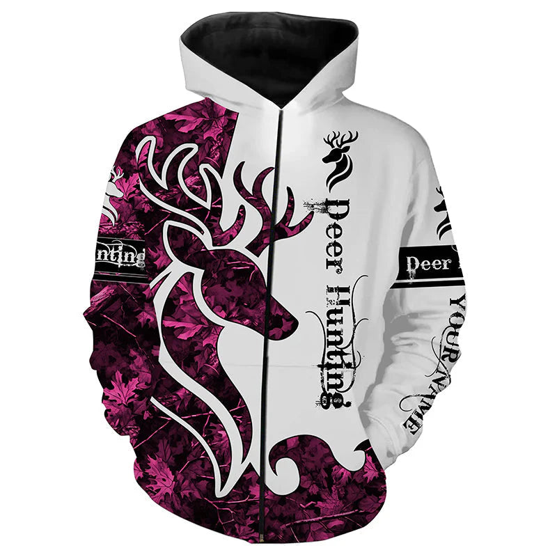 Personalized - Born to Hunt Deer Skull Camo With Pink Hoodie Unisex
