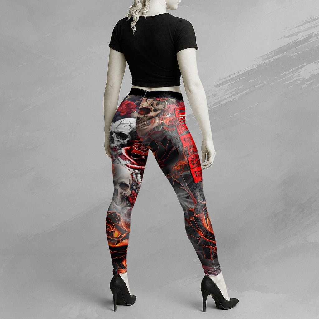 Personalised Rose Flames Of Hell Design Halloween Vibes Legging - TH02