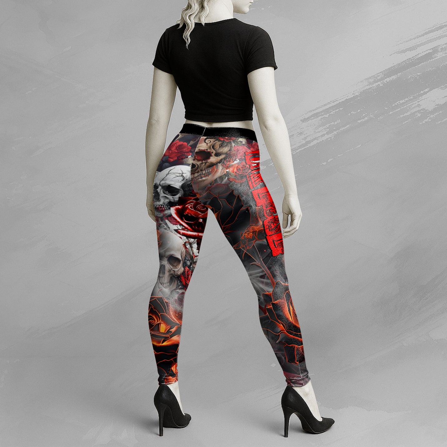Personalised Rose Flames Of Hell Design Halloween Vibes Legging - TH02