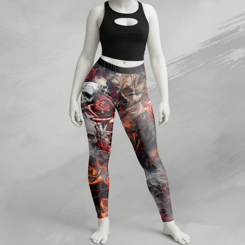 Rose Flames Of Hell Design Halloween Vibes Legging - TH02