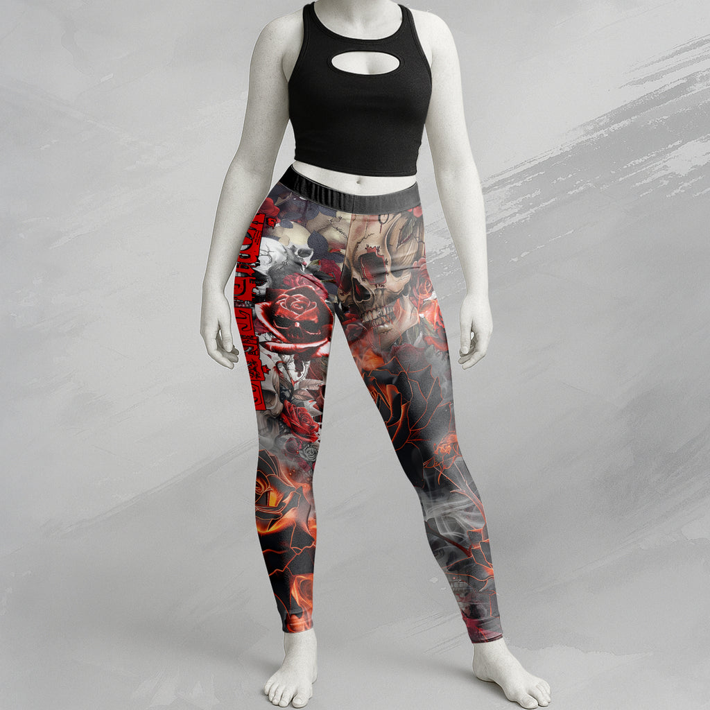 Personalised Rose Flames Of Hell Design Halloween Vibes Legging - TH02