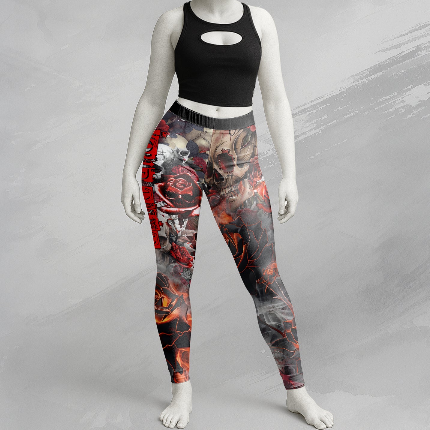 Personalised Rose Flames Of Hell Design Halloween Vibes Legging - TH02