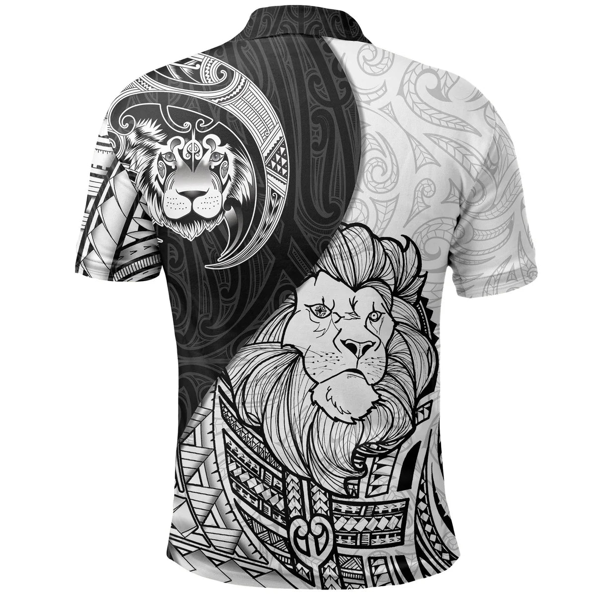 Lion Maori Tattoo With Black And White Polo Shirt Unisex