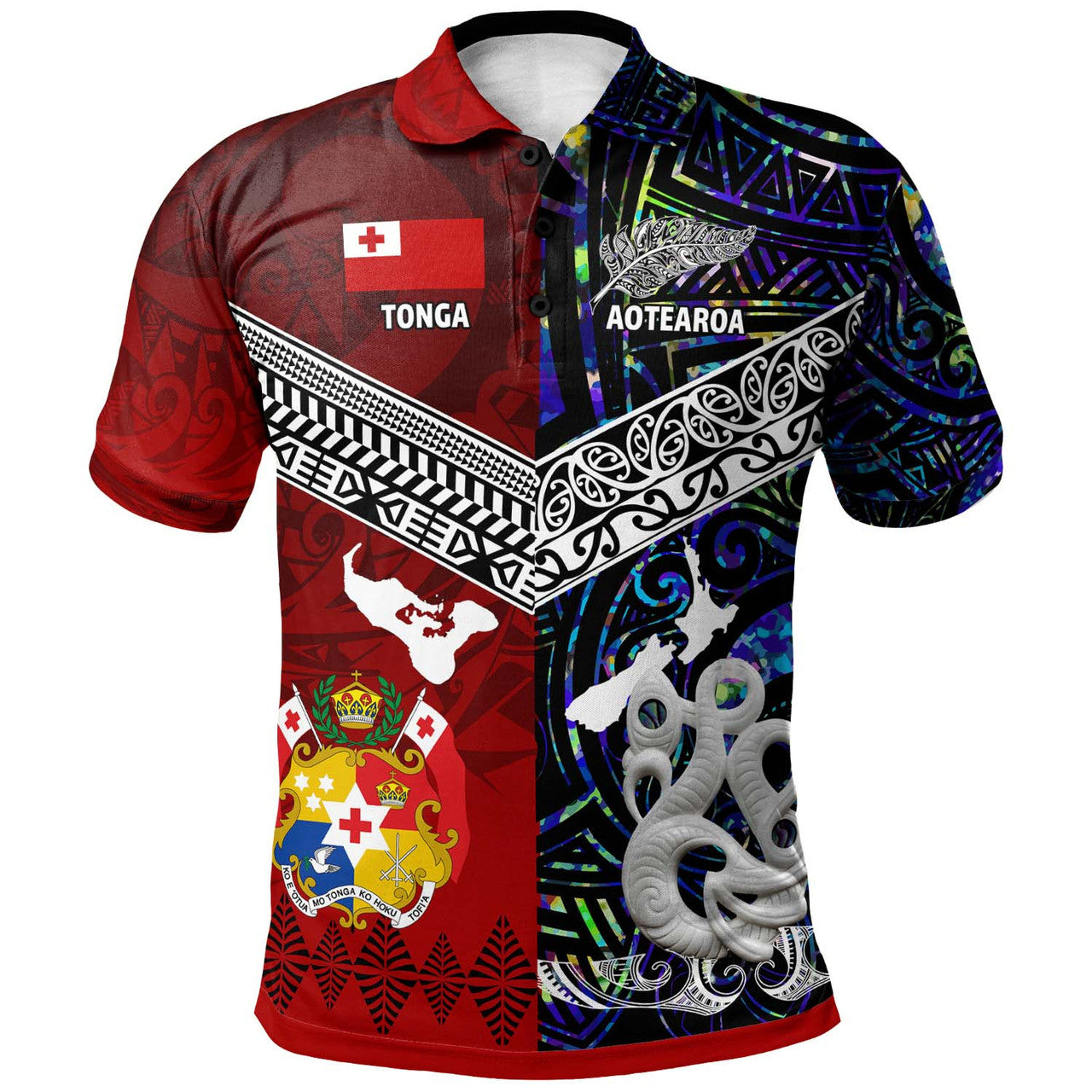 Tonga Polynesian Polo Shirt - Tonga And Aotearoa Polynesian Coat Of Arms Polo Shirt - AL01