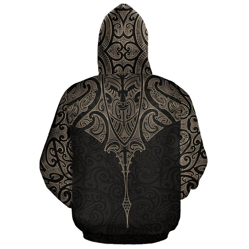 New Zealand Manta Maori Tattoo Ta Moko Gold Hoodie Unisex