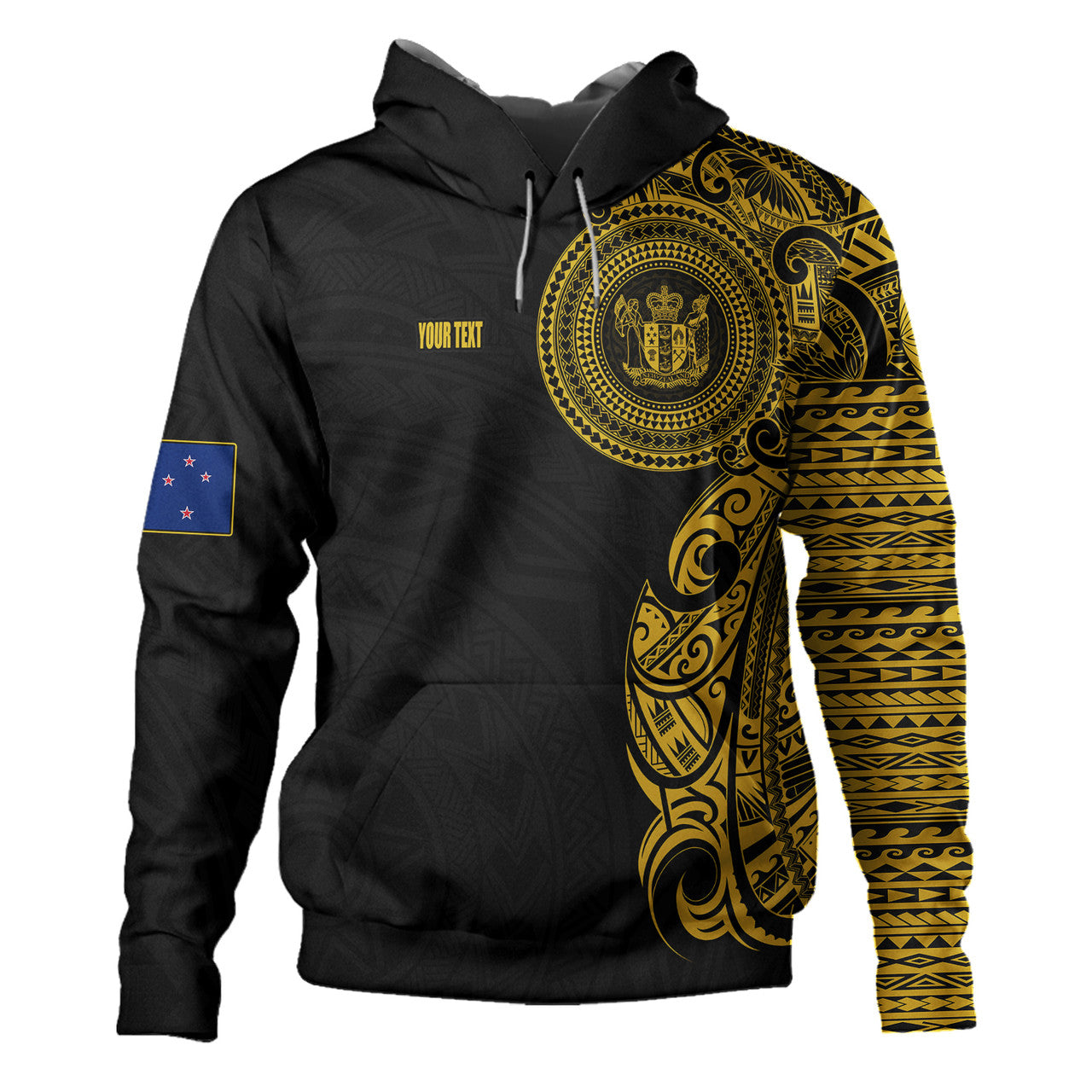 Personalised - New Zealand Half Sleeve Gold Tattoo With Seal Black HoodiebFor Men/Women