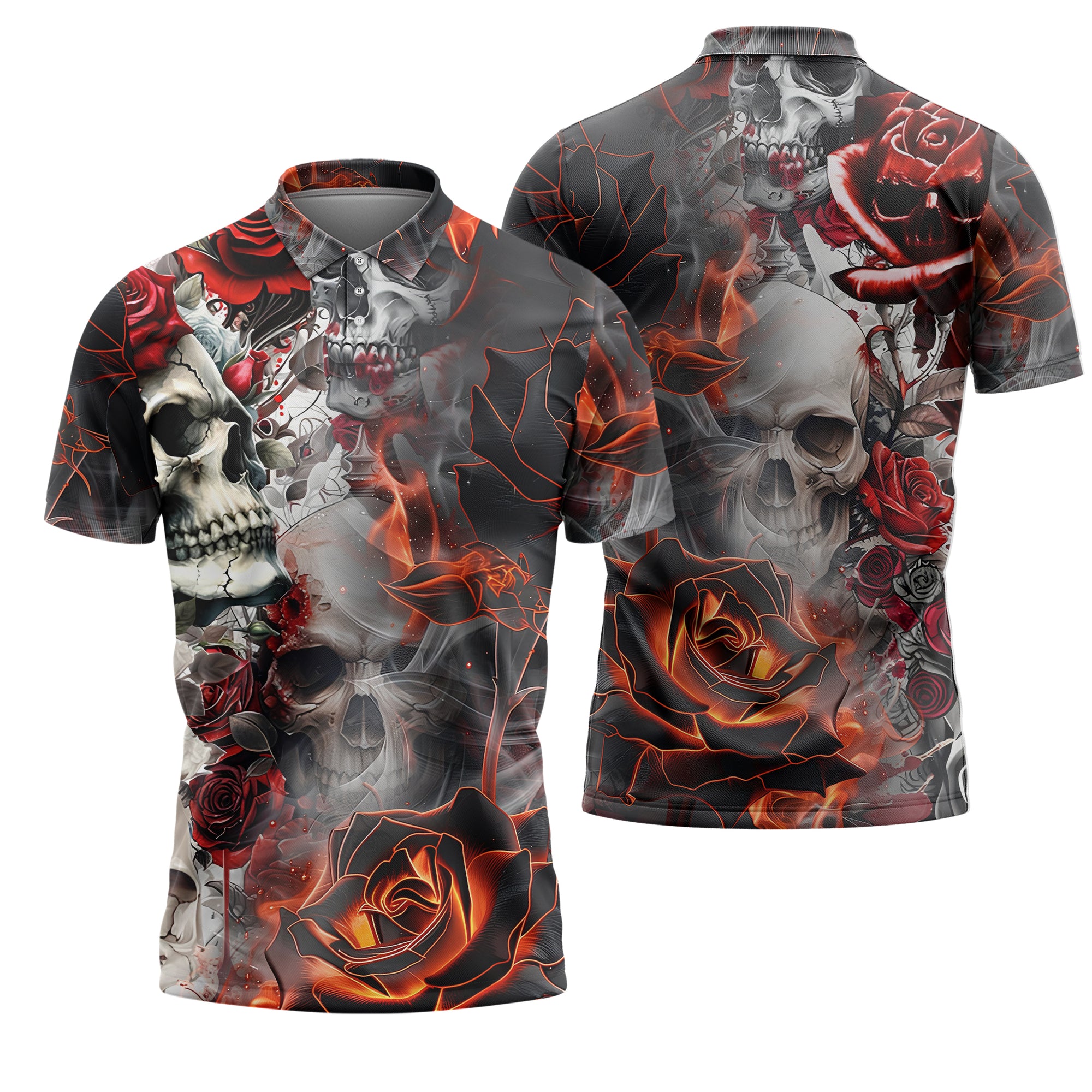 Rose Flames Of Hell Design Halloween Vibes Polo Shirt - TH02