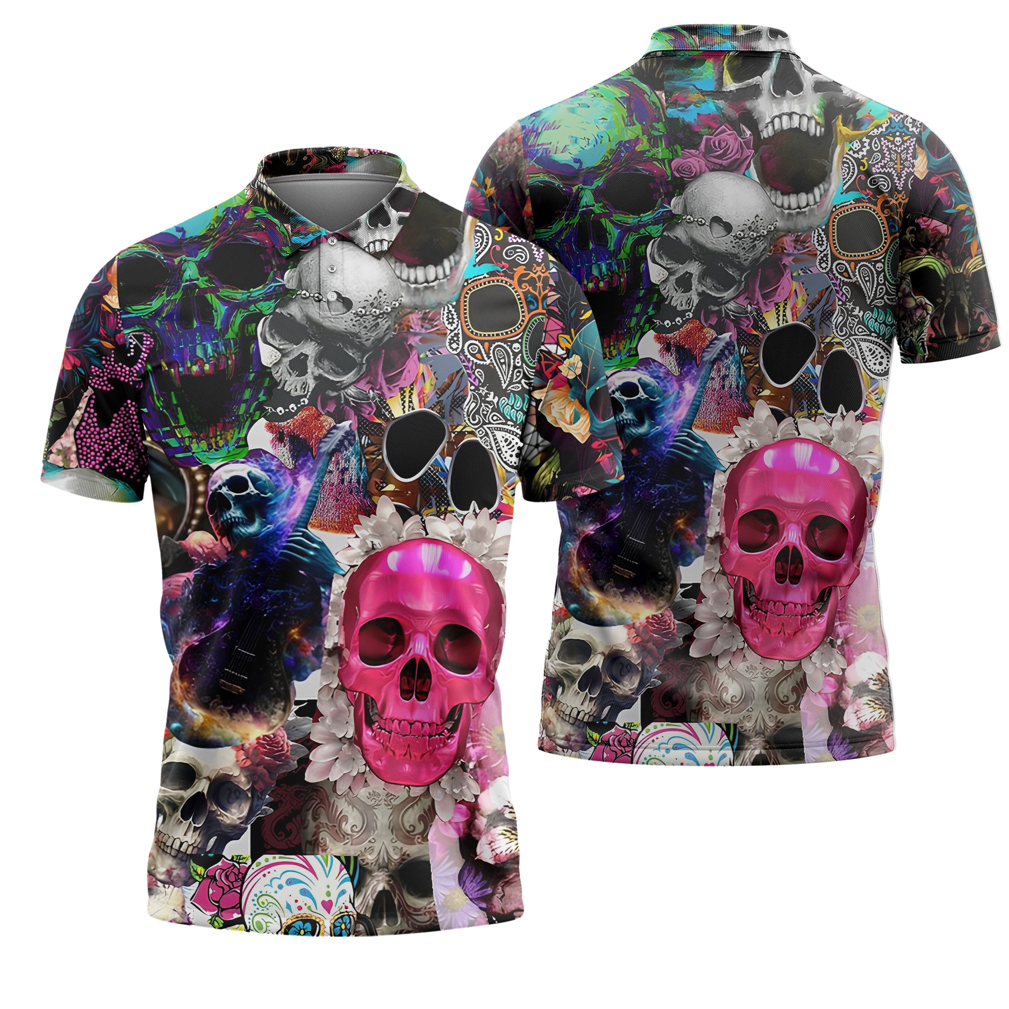 Skull Art Design Halloween Vibes Polo Shirt - TH02