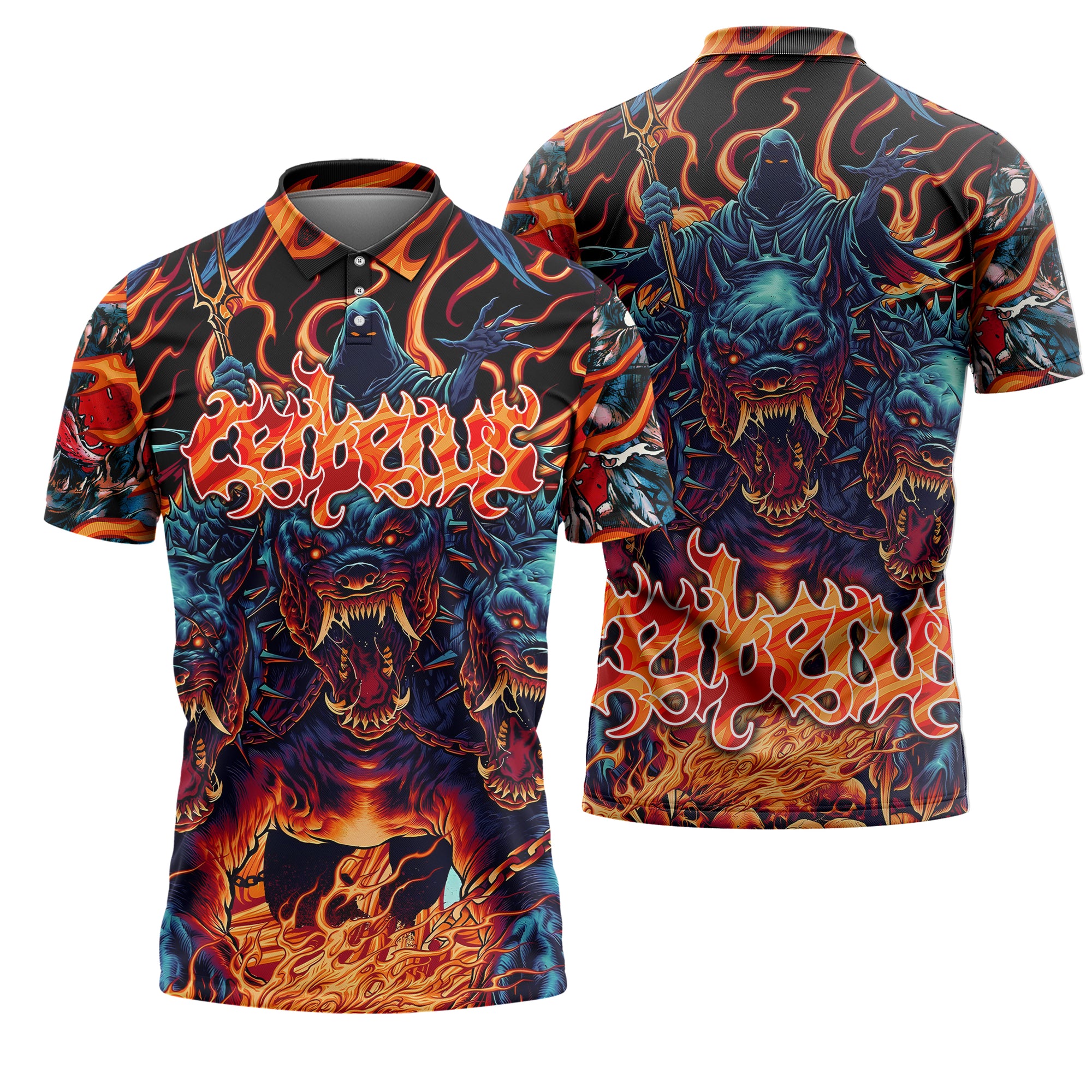 Cerberus Flame Design Halloween Vibes Polo Shirt - TH02