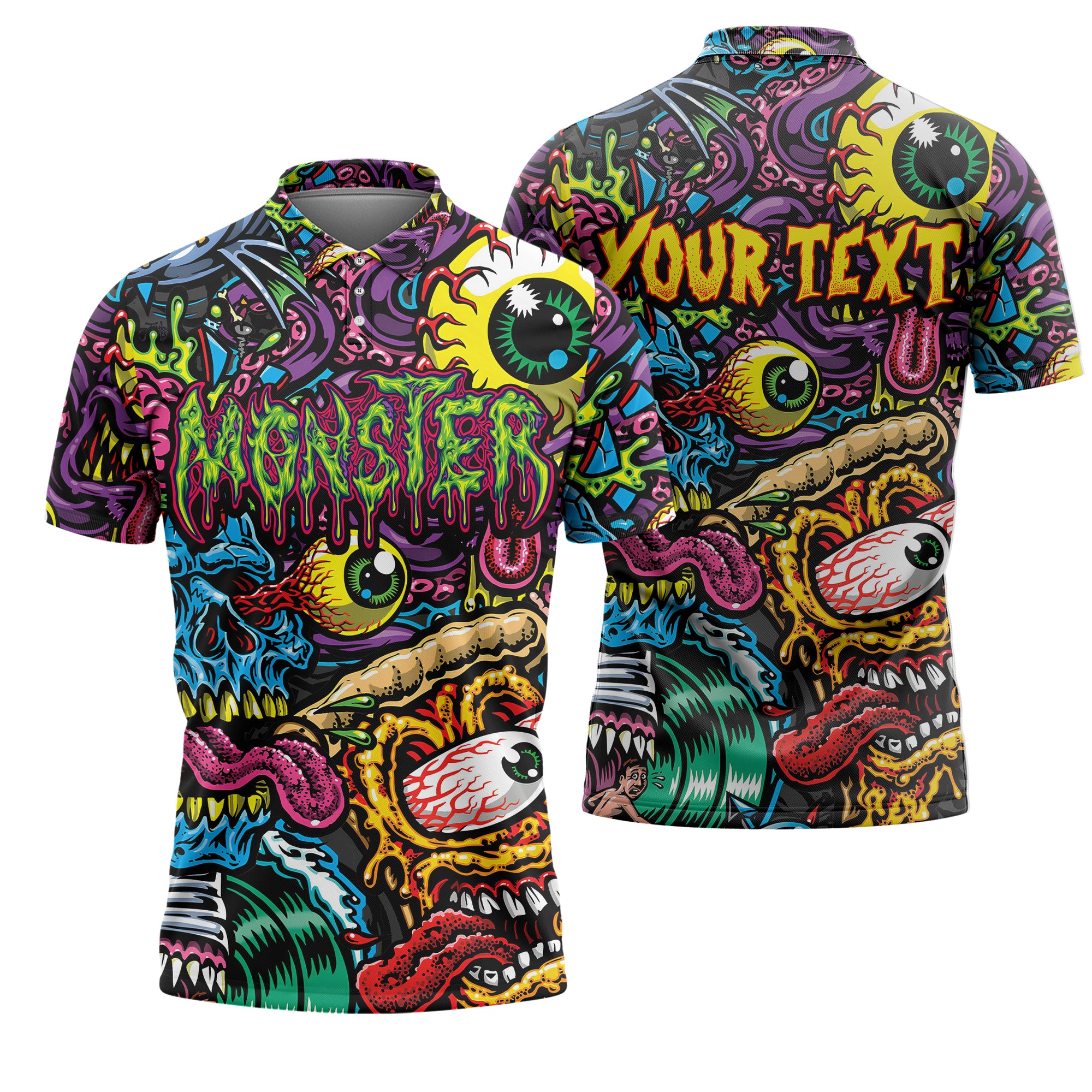 Personalised Monster Mashup Design Halloween Vibes Polo Shirt - TH02