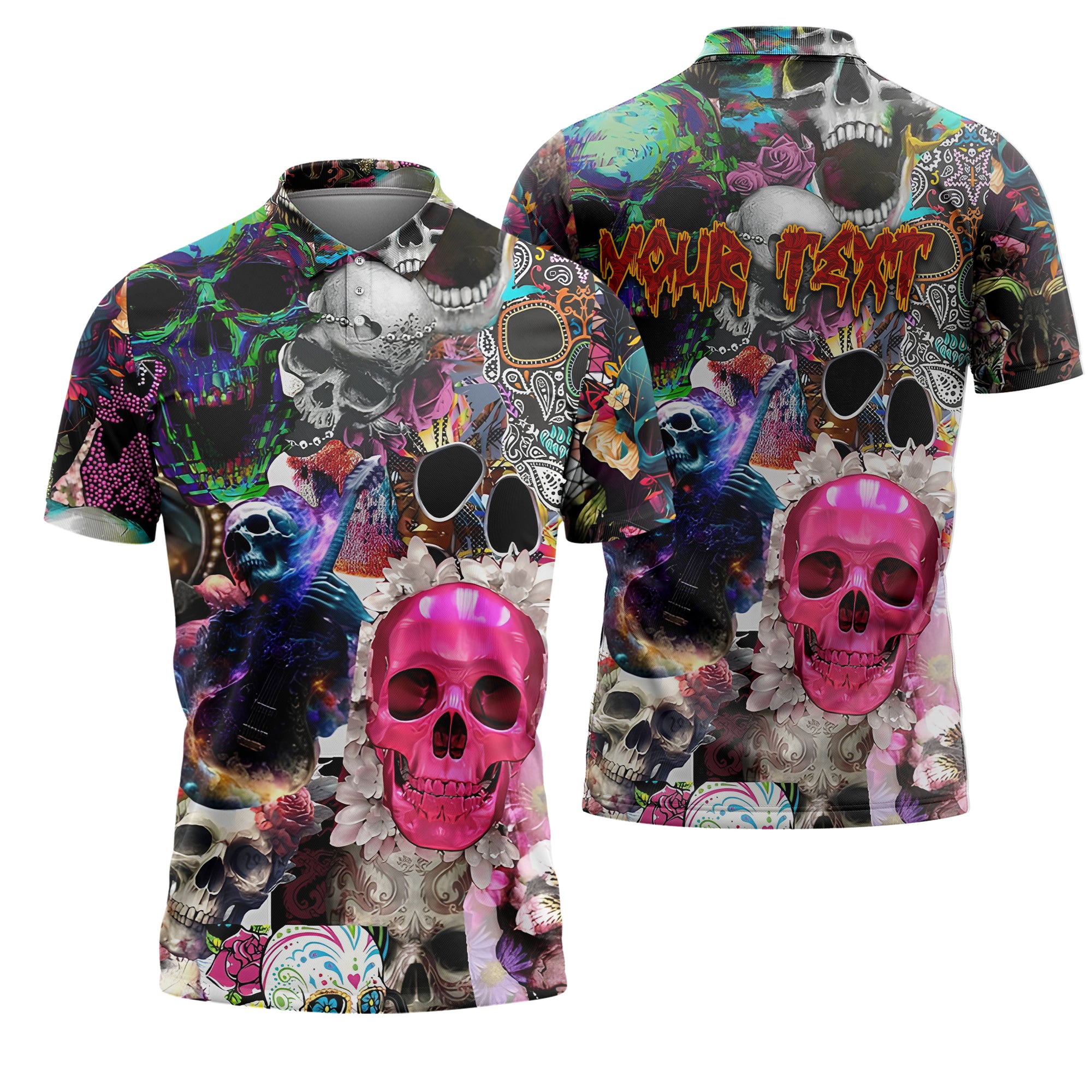 Personalised Skull Art Design Halloween Vibes Polo Shirt - TH02