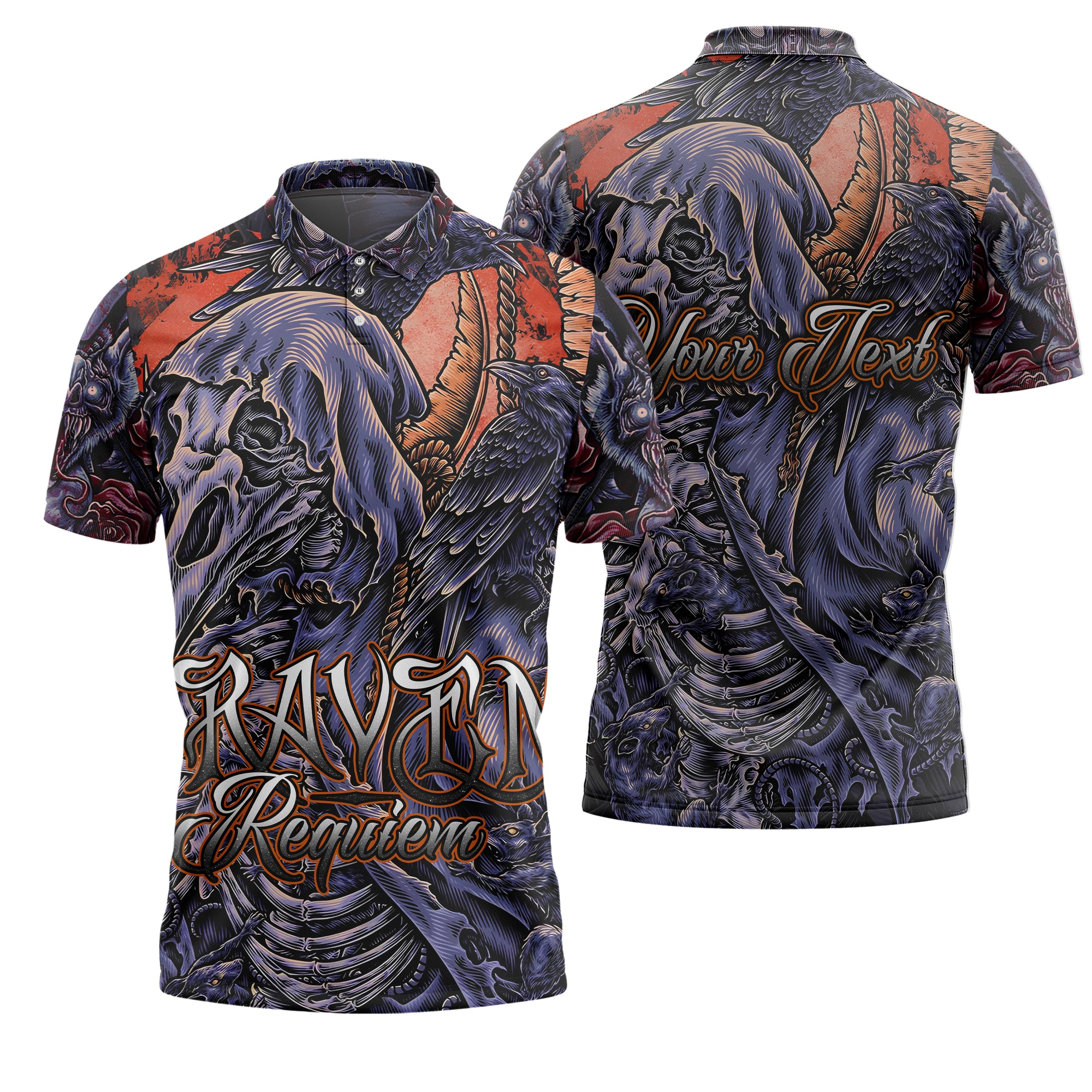 Personalised Raven Requiem Design Halloween Vibes Polo Shirt  - TH02