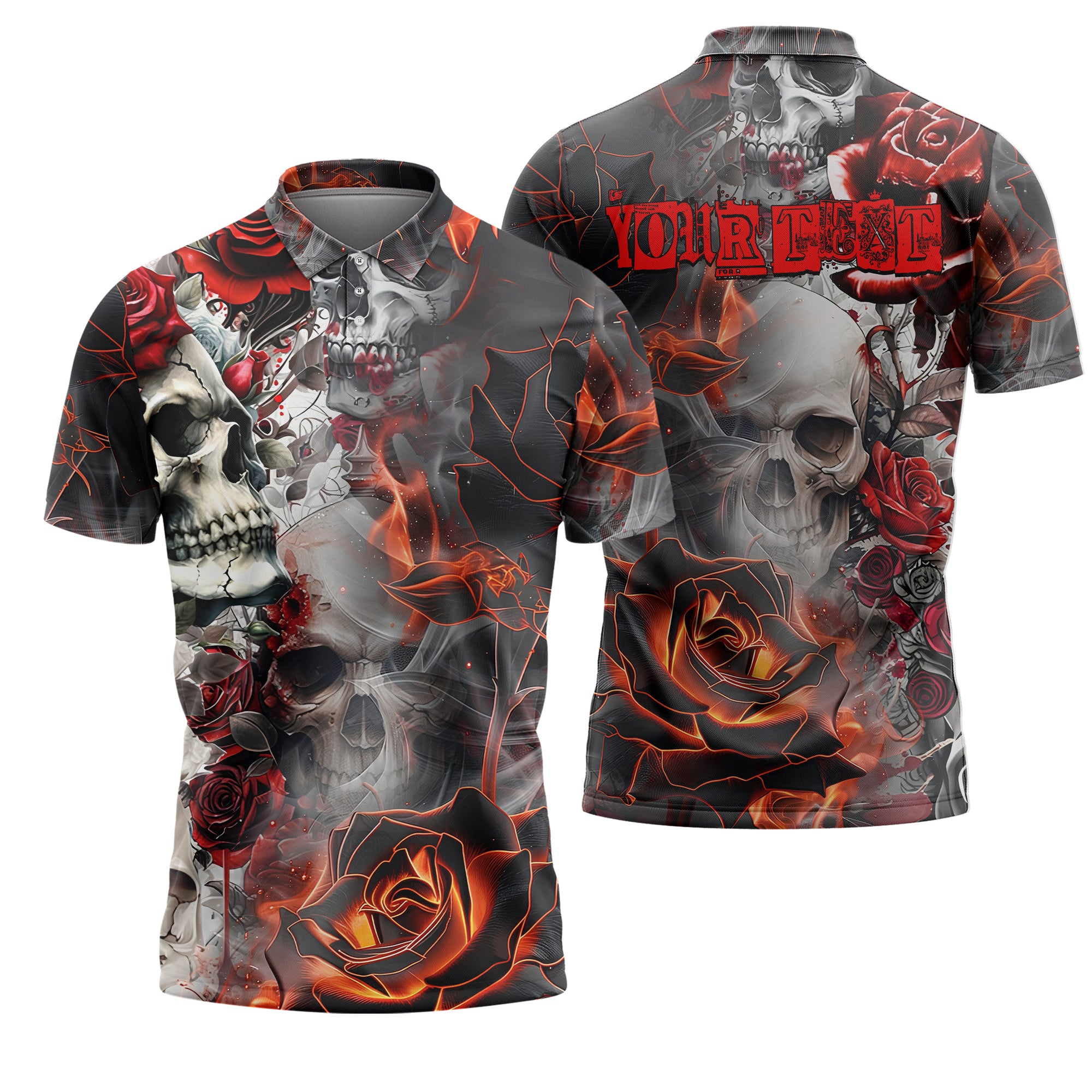 Personalised Rose Flames Of Hell Design Halloween Vibes Polo Shirt - TH02