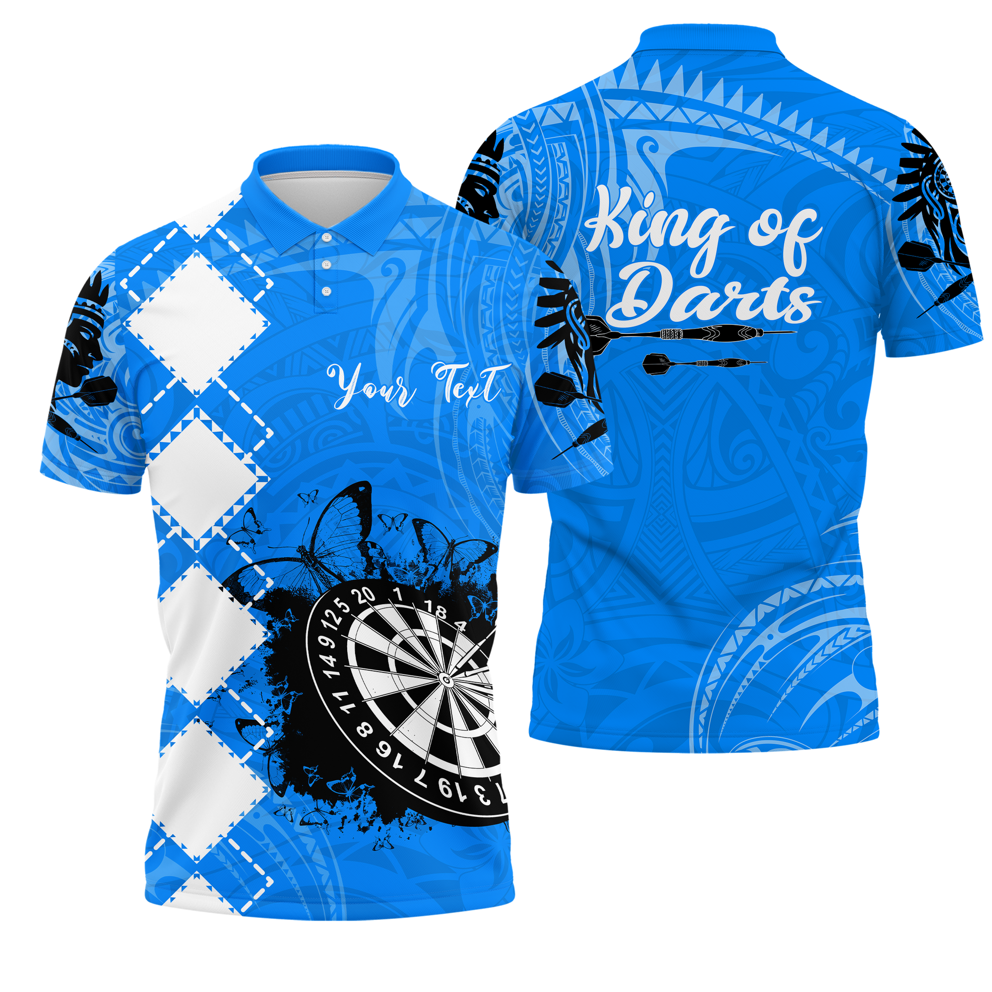 Personalized - Polynesian King Of Darts Polo Shirt With Blue Color For Men/Women - TH02