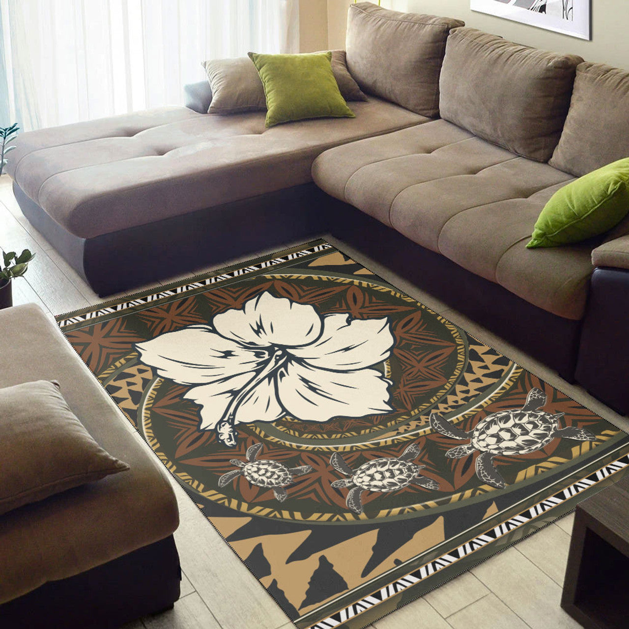 Polynesian Turtle Retro Style Area Rug Area Rug