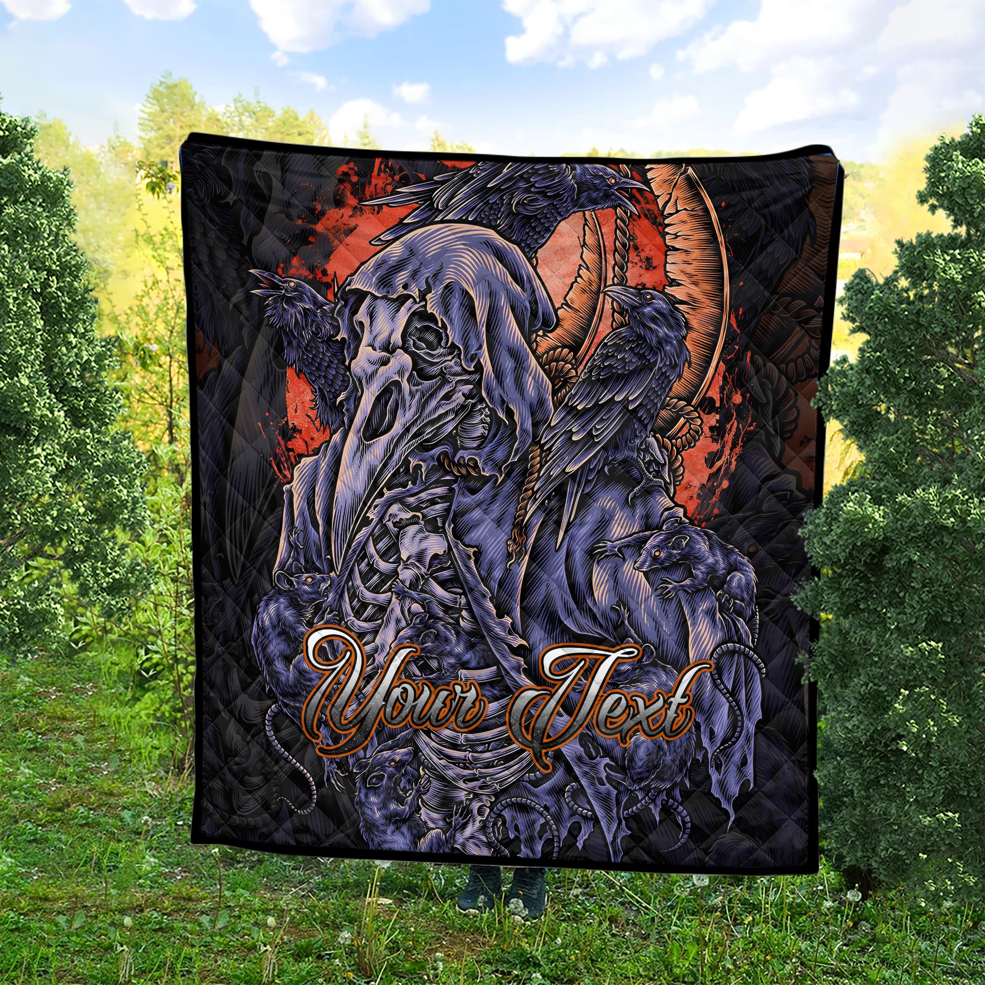 Personalised Raven Requiem Design Halloween Vibes Premium Quilt - TH02