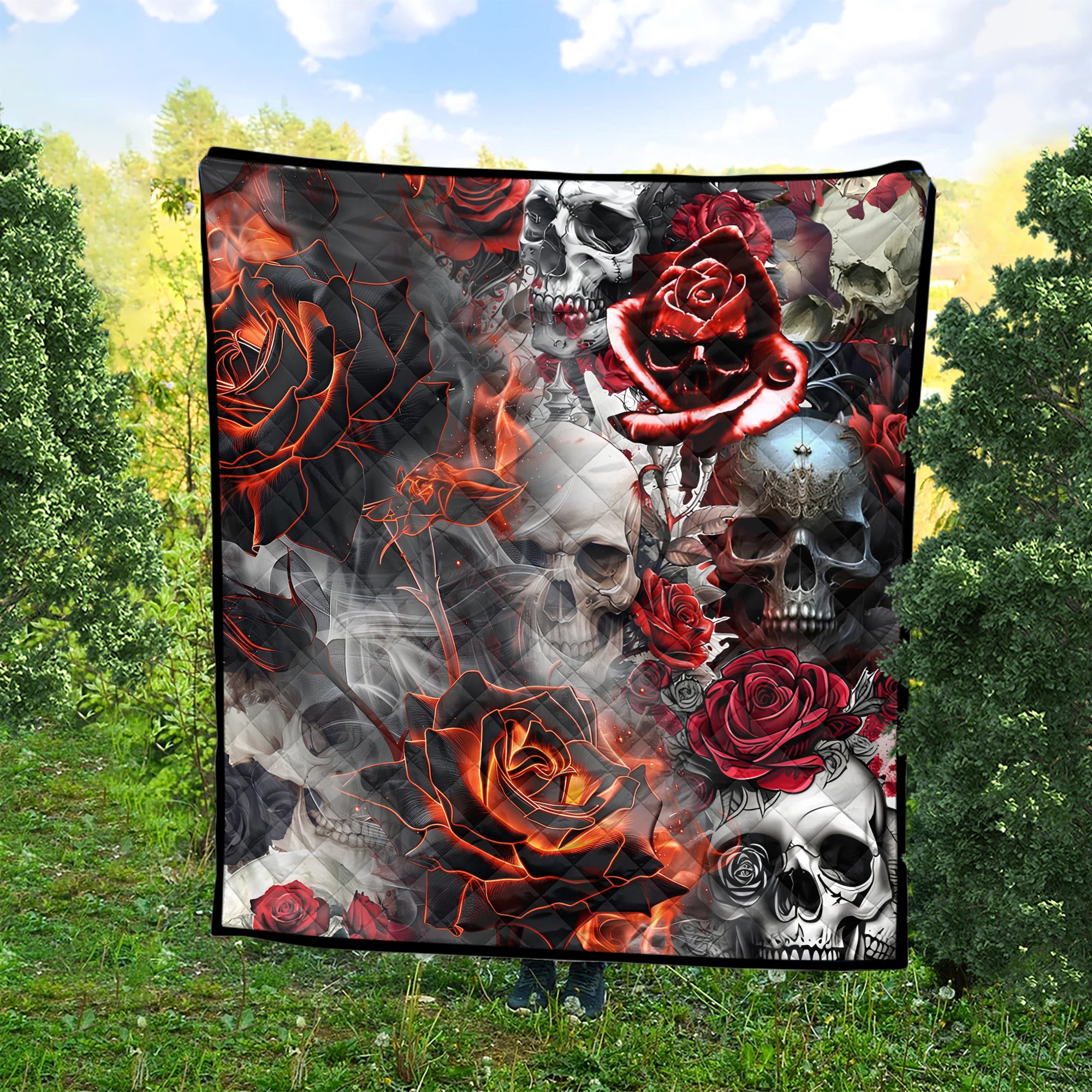 Rose Flames Of Hell Design Halloween Vibes Premium Quilt - TH02
